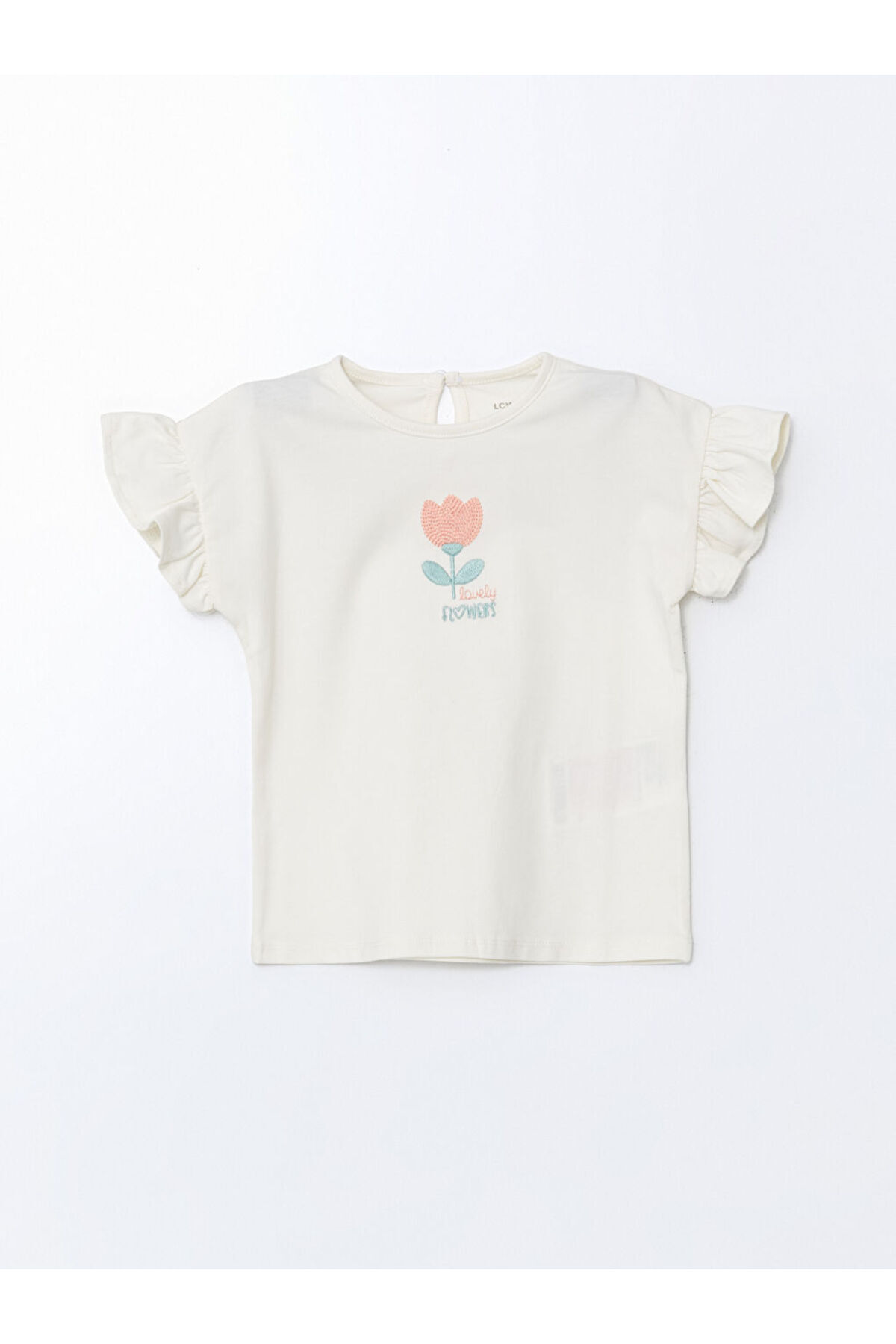 LC Waikiki-Ecru Organic Fabric Floral Baby Girl T-Shirt and Leggings Set of 2 2