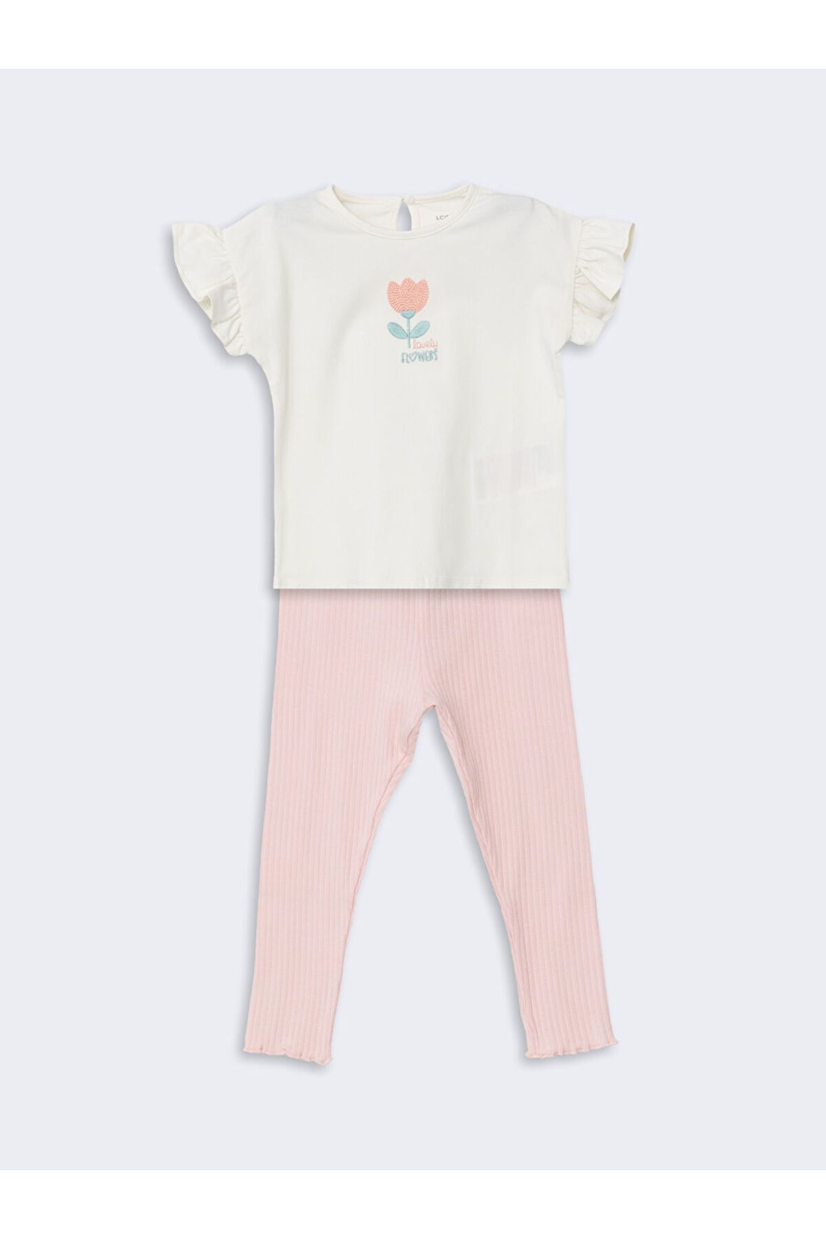 LC Waikiki Yeni Sezon Organik Kumas Cicekli Kiz Bebek Tisort ve Tayt 2'li - S5HL65Z1