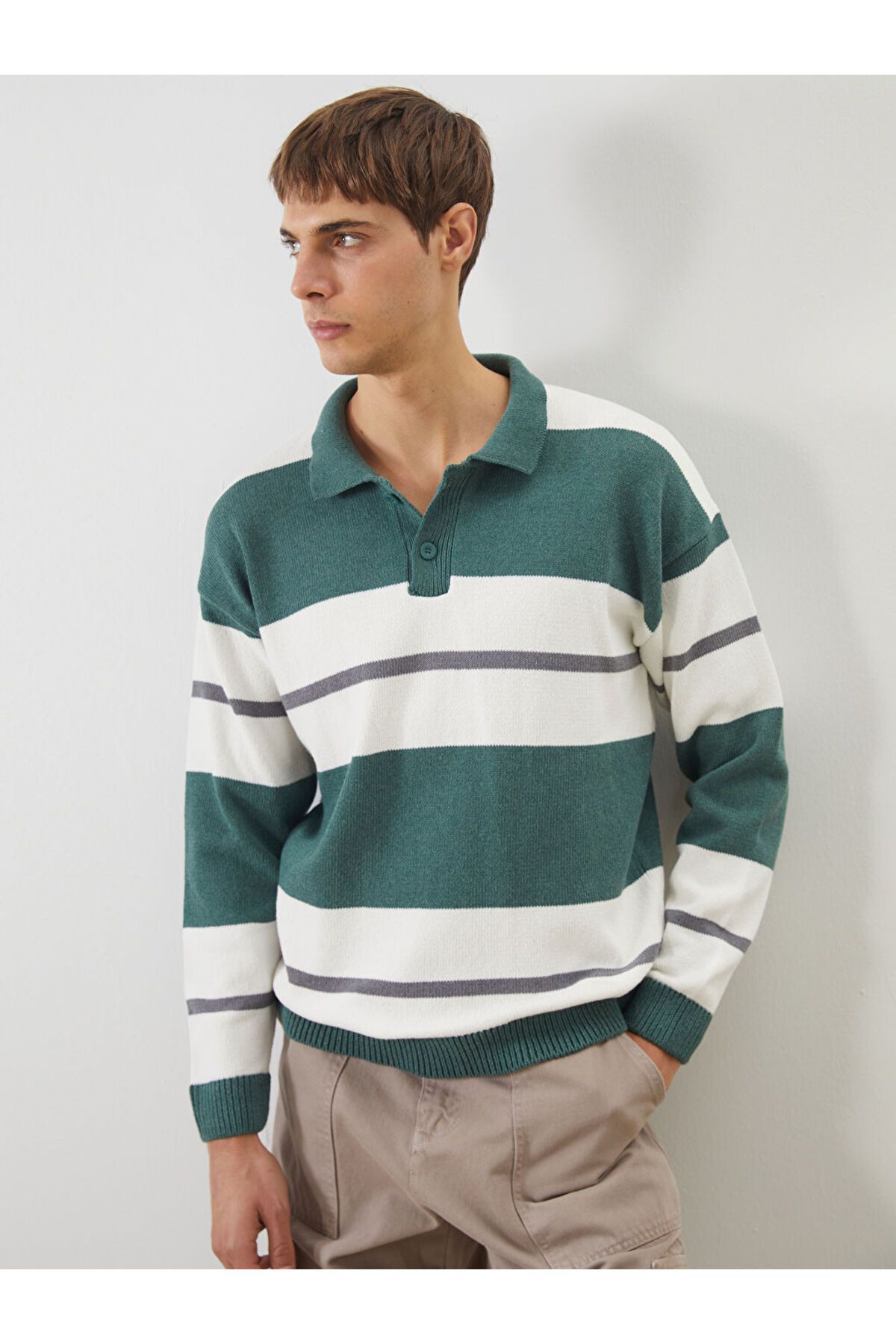 LC Waikiki Polo Yaka Çizgili Erkek Triko Kazak