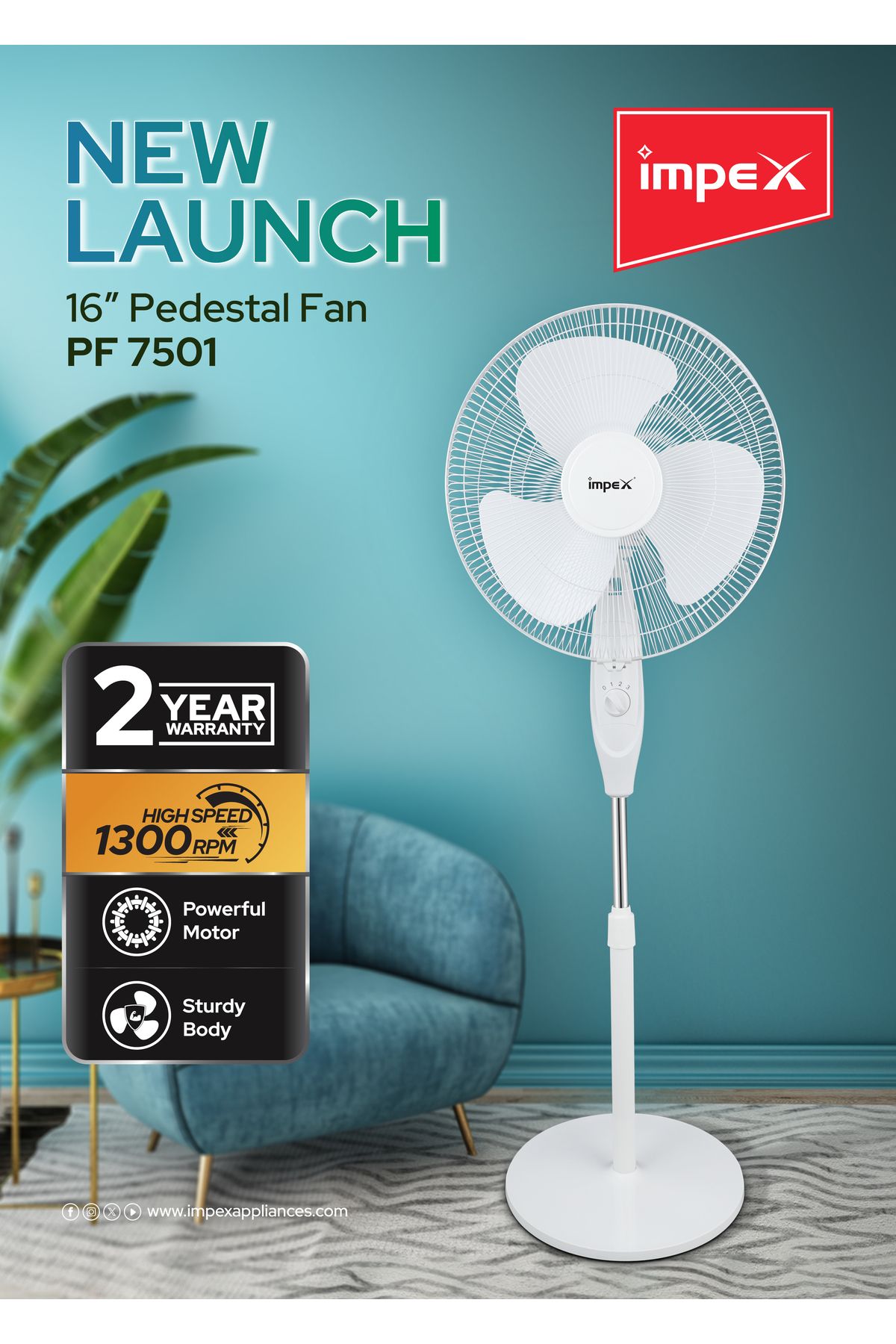 İMPEX-مروحة قاعدة من إمبكس مقاس 16 بوصة (PF 7501) 3