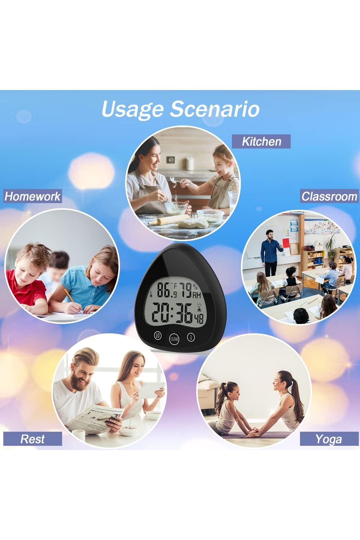 fulina-Clock Timer, Waterproof, with Visual Countdown, Temperature Humidity Sensing,for Shower  Kitchen 4