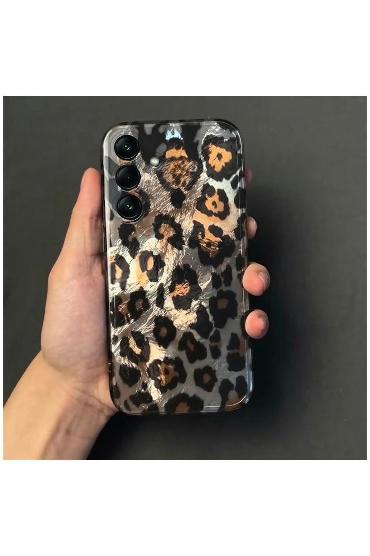 Pro Aksesuar Samsung Galaxy A34 Uyumlu Kılıf Lüx Leopar Desenli Silikon Kılıf Siyah