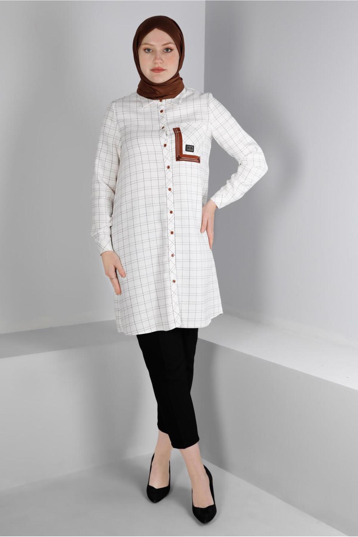 آلوینا تونیک طرح‌دار چهارخانه جیب‌دار ۴۳۴۵۵