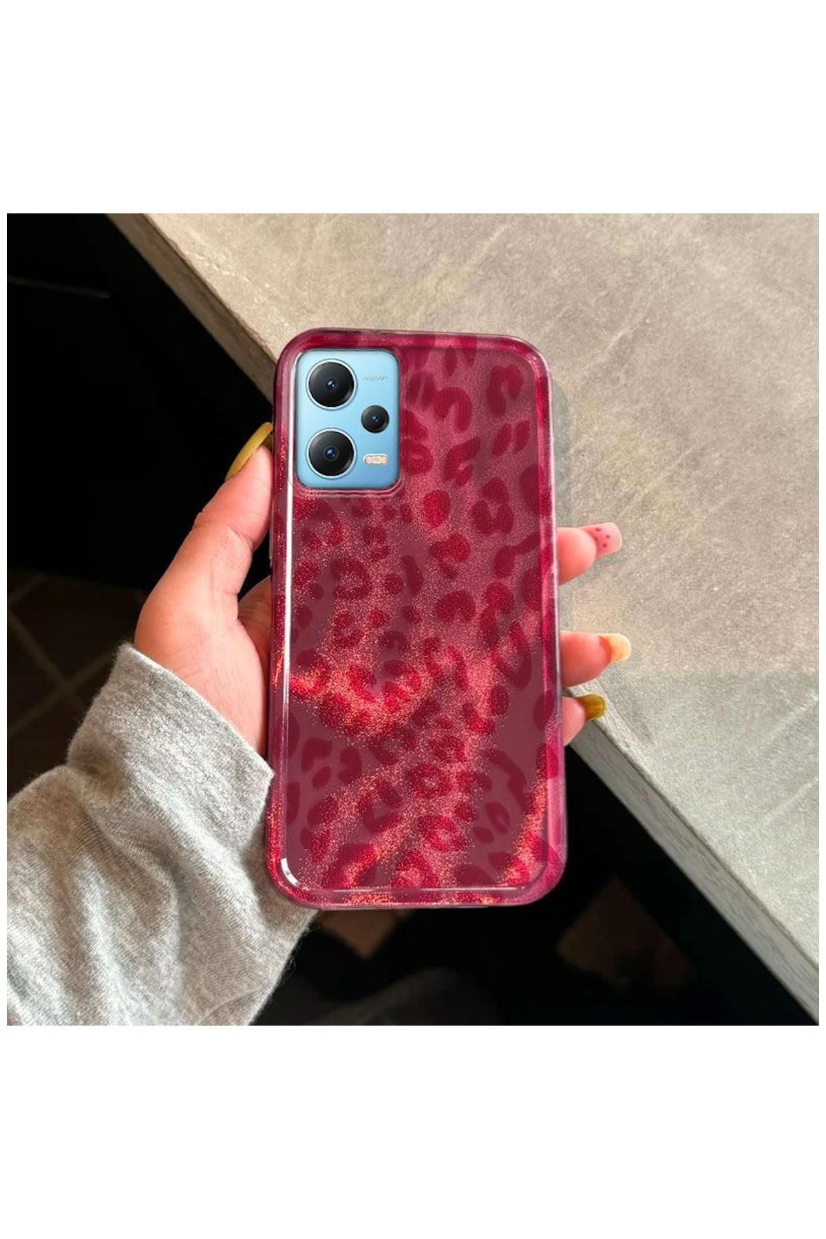 Pro Aksesuar Xiaomi Redmi Note 12 Pro 5G Uyumlu Kılıf Lüx Leopar Desenli Silikon Kılıf Pembe