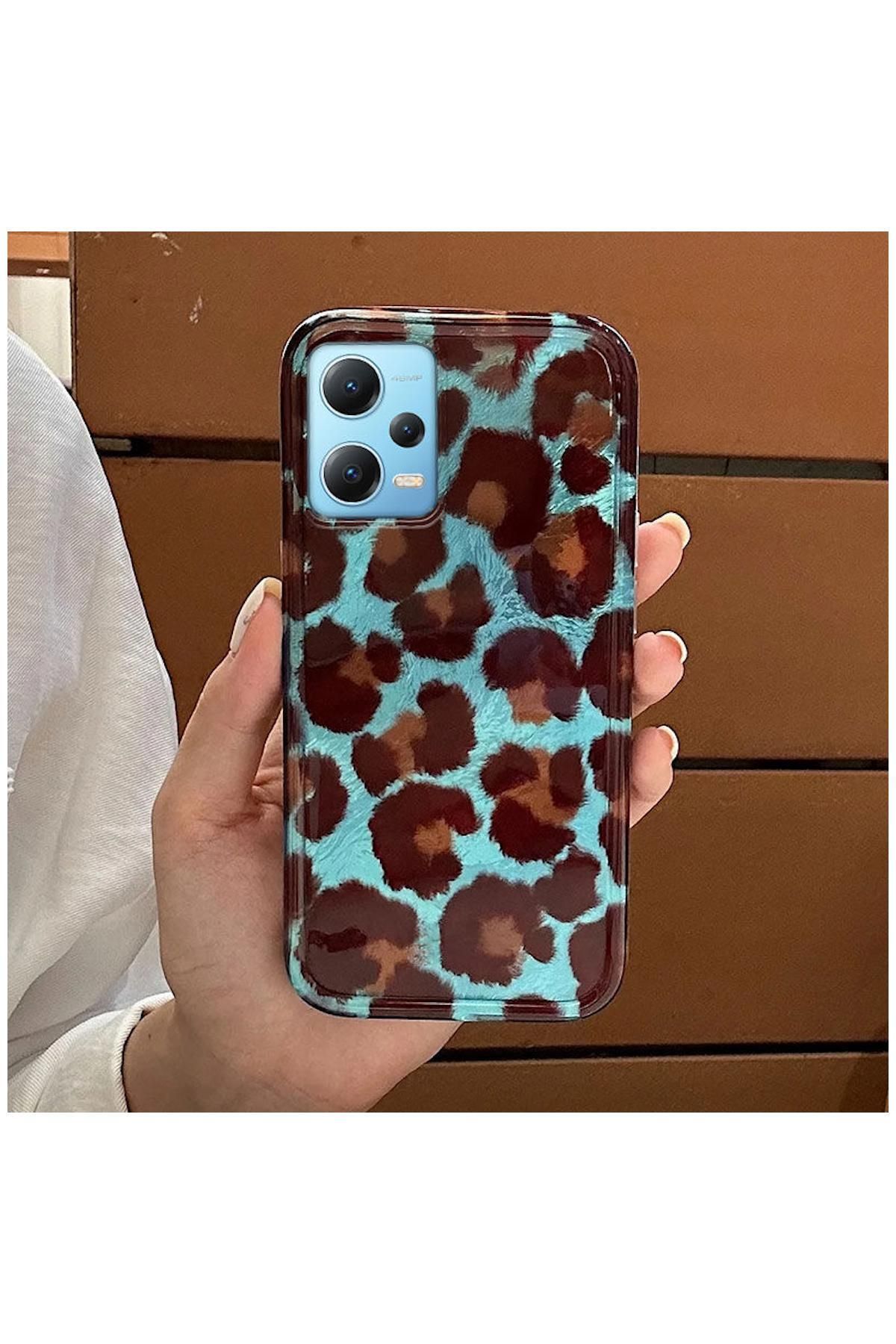 Pro Aksesuar Xiaomi Redmi Note 12 Pro 5G Uyumlu Kılıf Lüx Leopar Desenli Silikon Kılıf Kahverengi