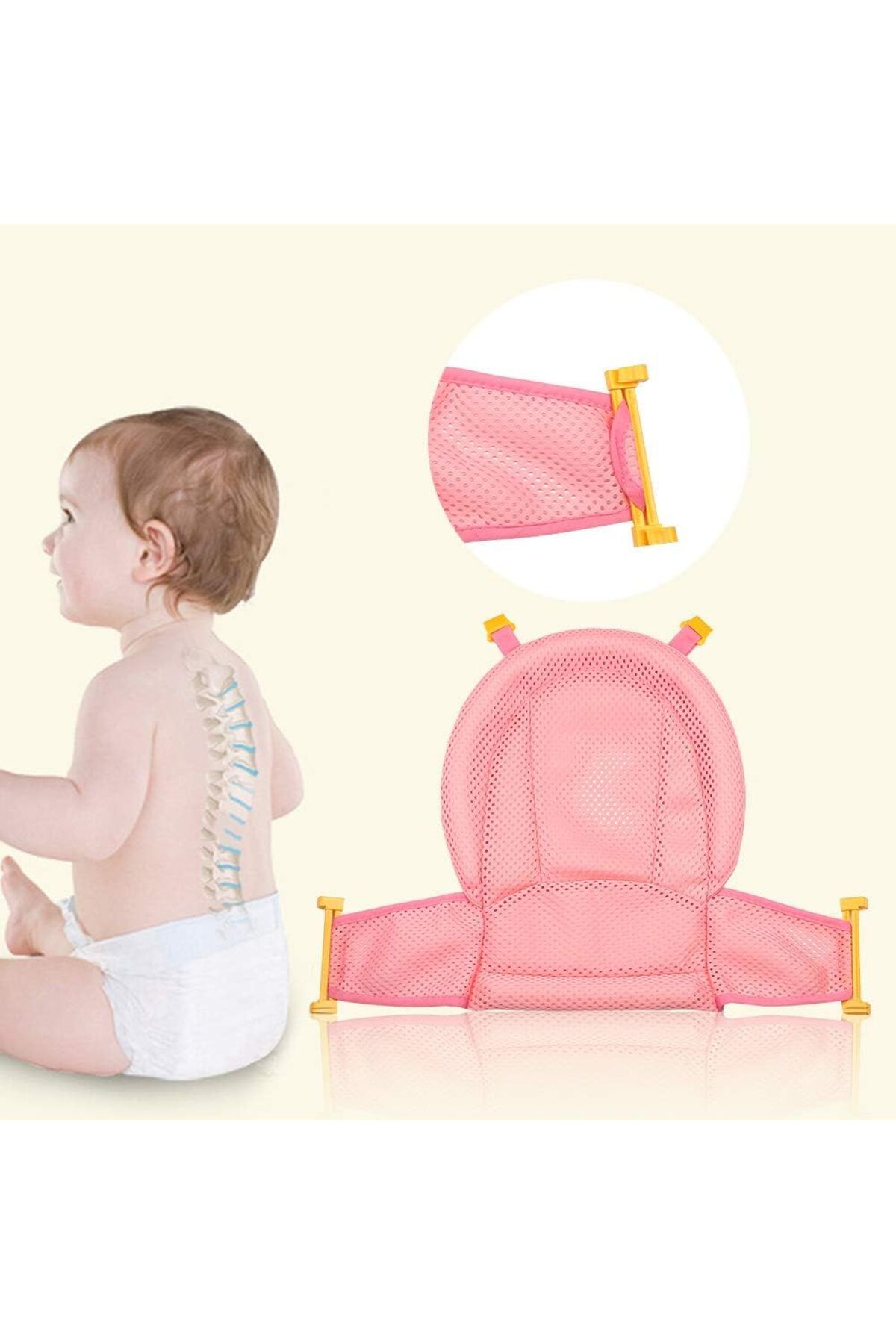 Yelajoy-Baby Bath Tub with Support NetAntiskid Hammock,Hollow Out Mesh &Buckle Design,Adjustable,Pink 4