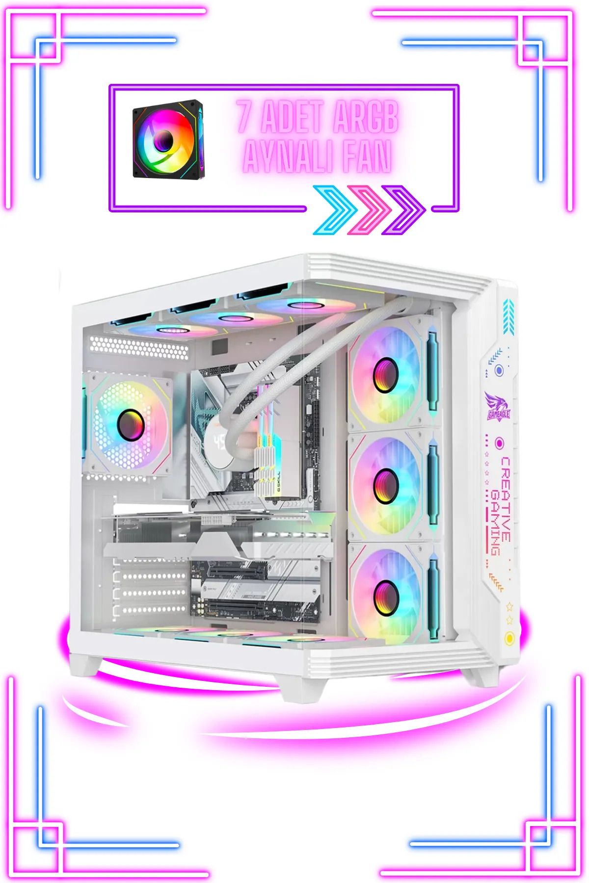 RYZEN 5 7500F-RX 6700 XT 12 GB-32 GB RAM-1 TB M2 SSD-STROM WHITE AKVARYUM OYUNCU KASASI