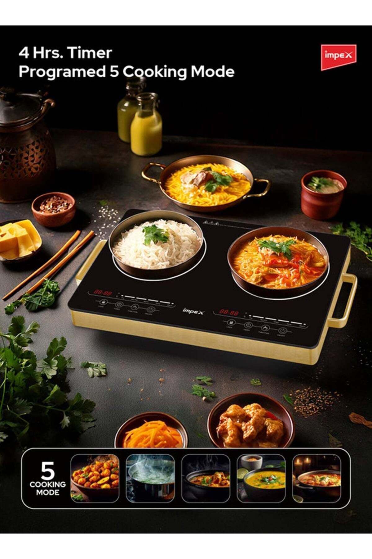 İMPEX-Double Infrared Cooktop 2800w- Ir 2704, 2 Burner Electric Stove 5 Modes 8 Power Levels 4-hour Timer 3