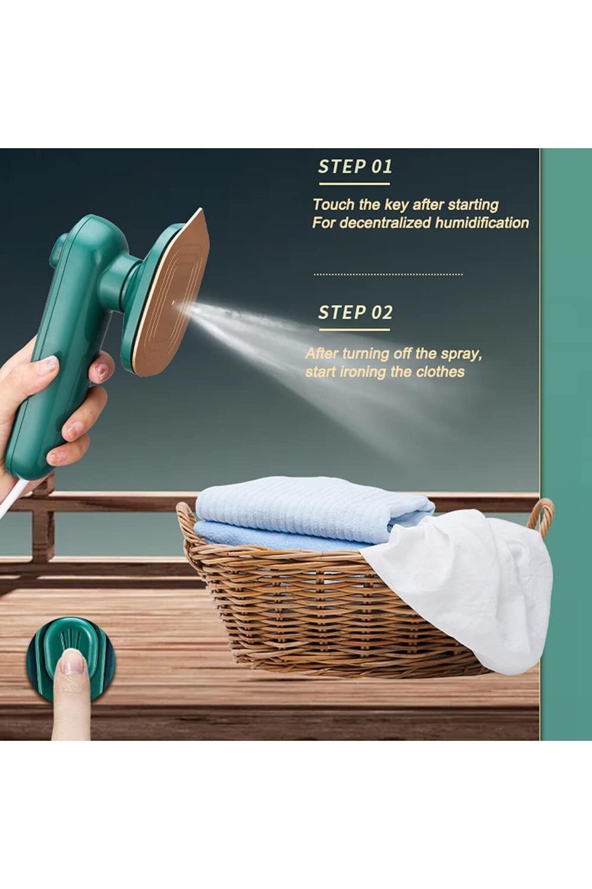 fulina-Micro Steam Iron,Portable Mini Handheld Garment Steamer for Clothes,Fast Heat,Household,Green 3