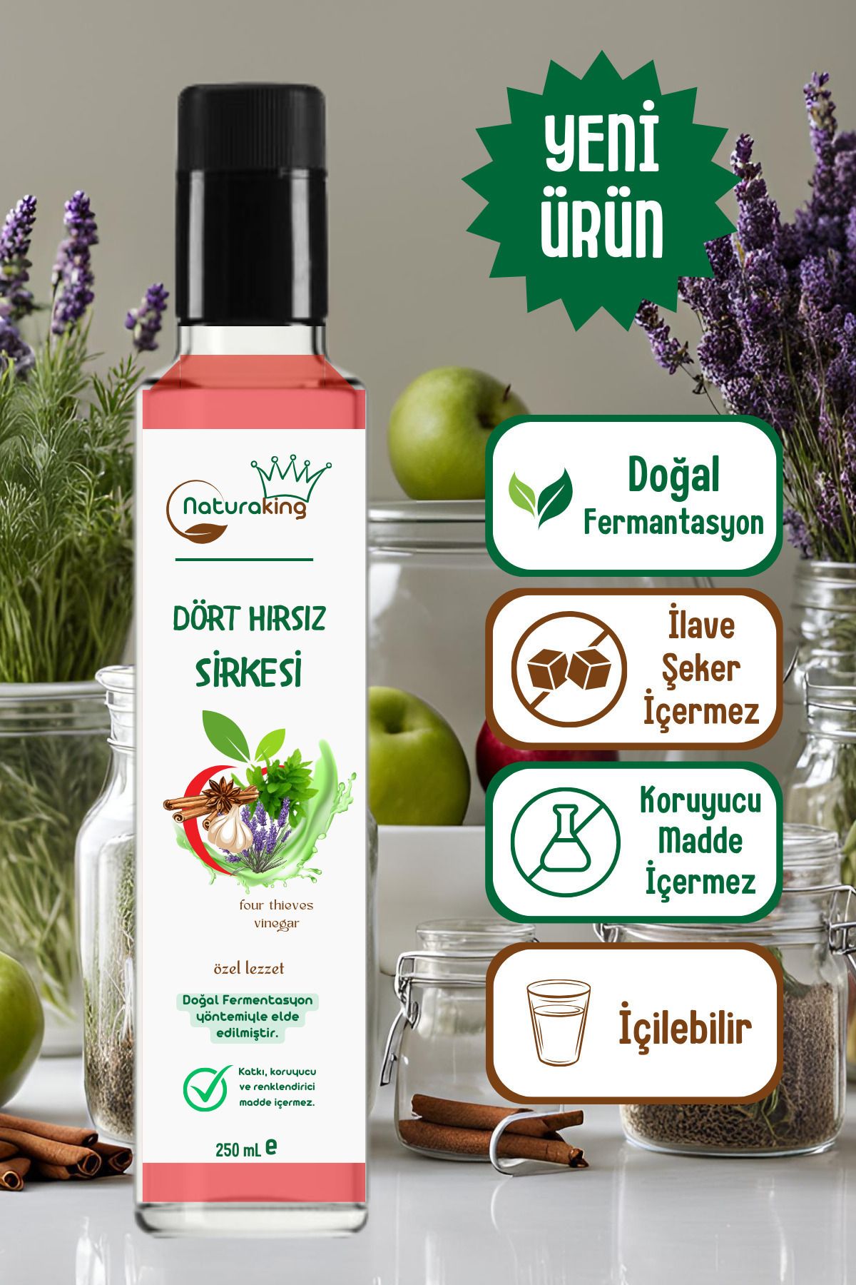 Doğal Fermente Dört Hırsız Sirkesi (GELENEKSEL, KATKISIZ) [250 Ml] / Four Thieves Vinegar