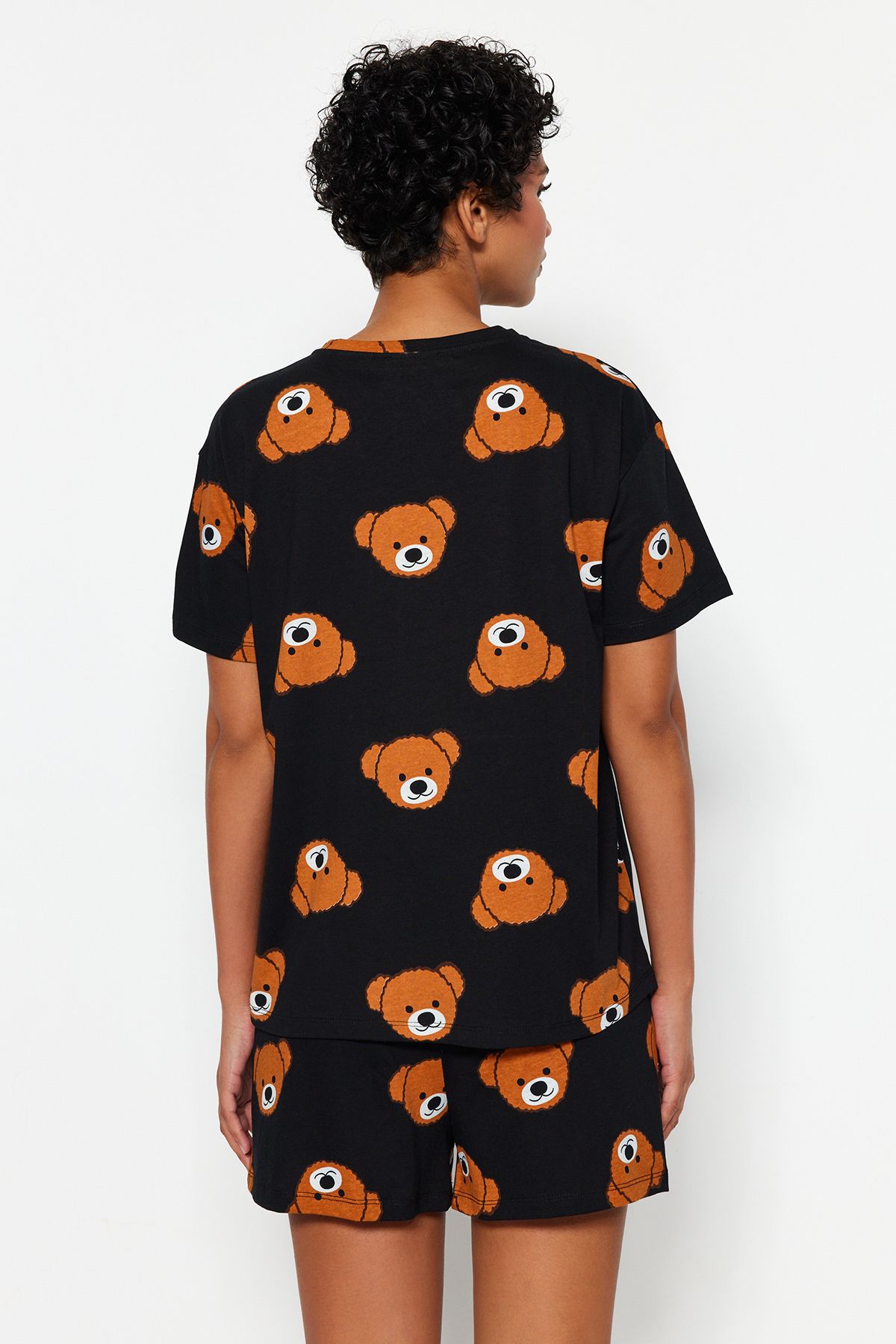 Trendyol Collection-Damen Family/Family Schwarzes Teddybär-Shorts-Set aus 100 % Baumwolle, gestrickter Pyjama THMSS23PT00005 8