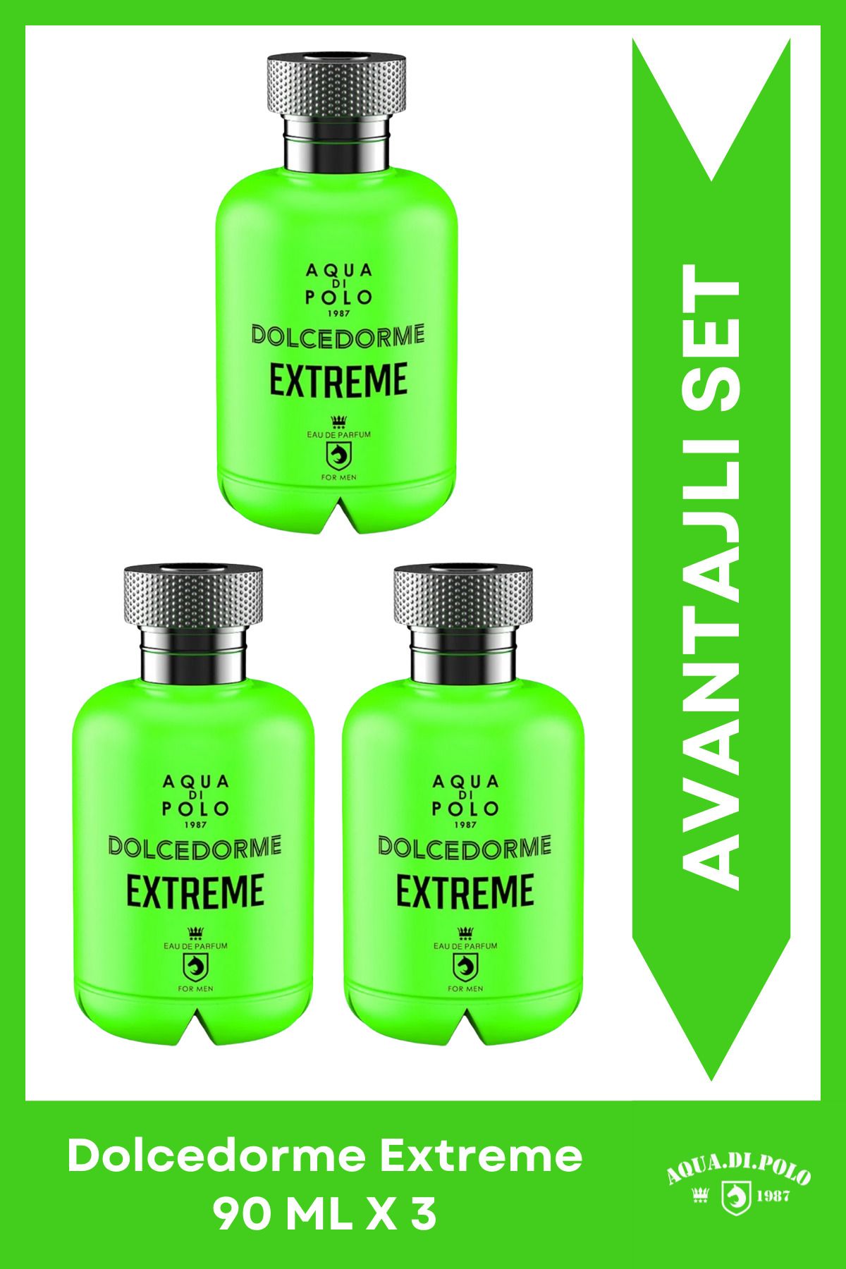 ست عطر مردانه 90 میلی لیتری 3 تکه چوبی آروماتیک Dolcedorme Extreme Stcc021142 Aqua Di Polo 1987