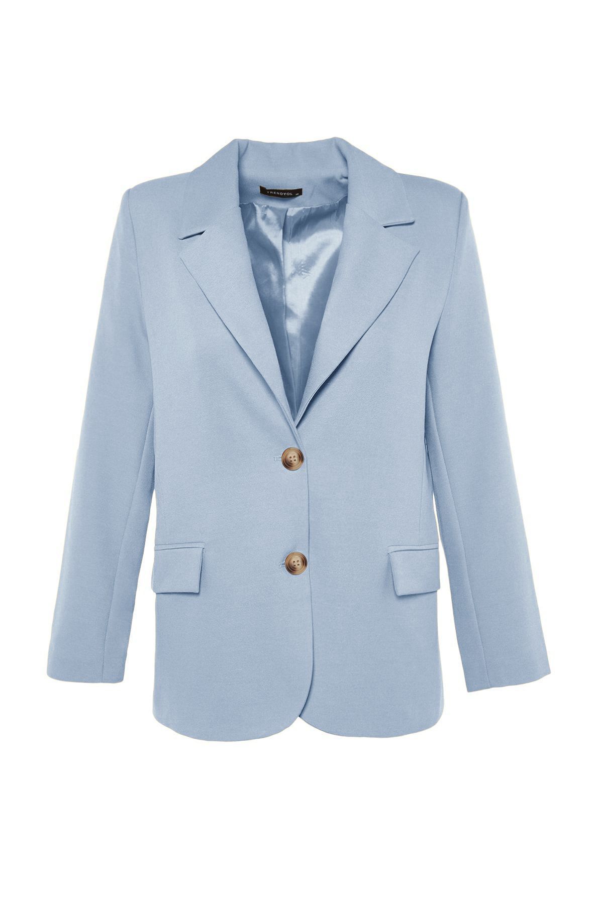 Trendyol Collection-Hellblaue, gewebte Blazerjacke mit regulärem Futter in limitierter Auflage TWOAW23BC00132 6