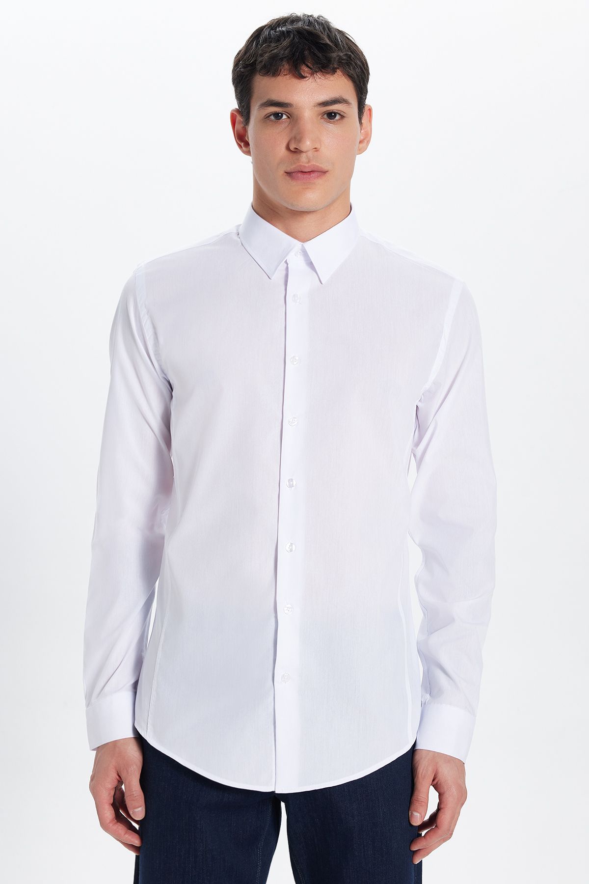 Tudors-Ανδρικό Slim Fit Slim Fit Απλό λευκό πουκάμισο 3
