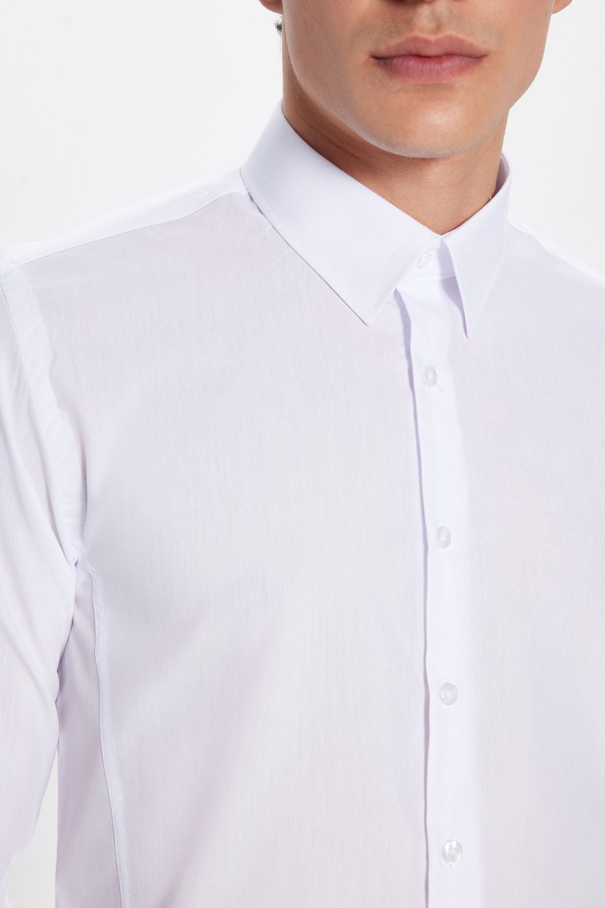 Tudors-Ανδρικό Slim Fit Slim Fit Απλό λευκό πουκάμισο 4