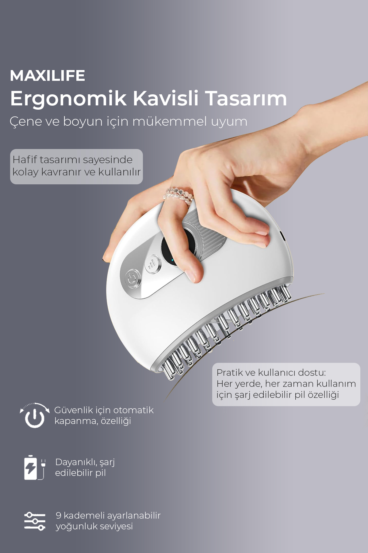 TMJ Masaj Cihazı – Isı, Titreşim ve TENS Pulse Özellikli Şarjlı Mini Masaj Aleti — سفید MX-158 — تصویر 4 از 8