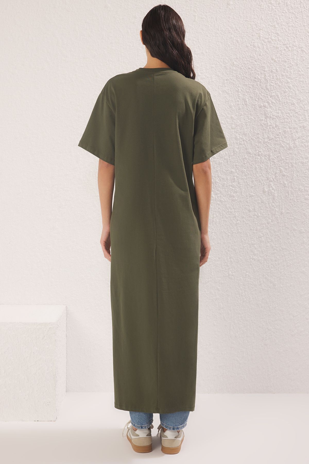 Trendyol Modest-Khaki-Biały 2-pak dzianinowych sukienek podkoszulkowych z podszewką 5