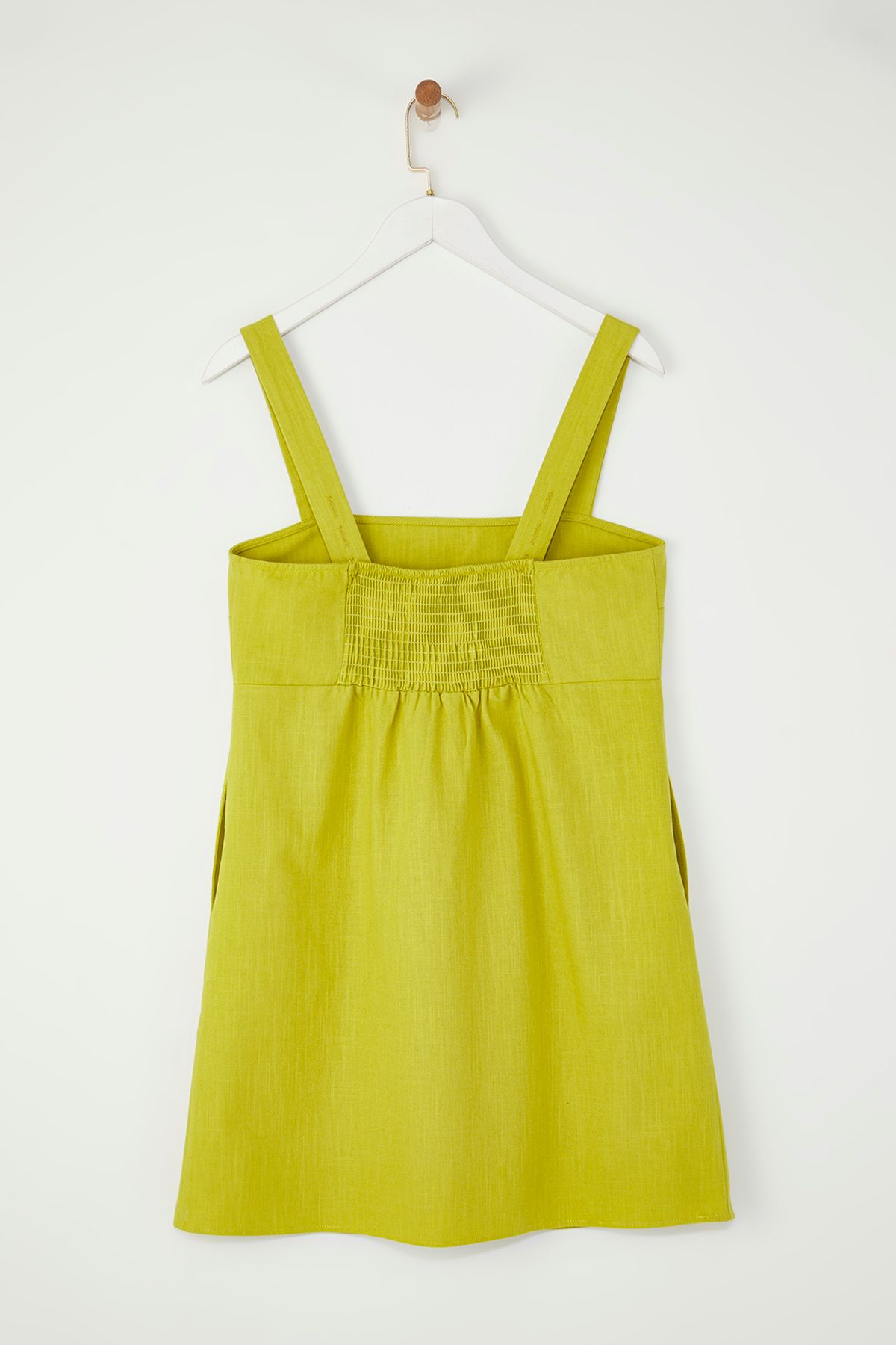 Trendyol Collection-Rochie mini țesătă ajustabilă, cu bretele Gipeli, în amestec de in verde ulei TWOSS25EL00648 6