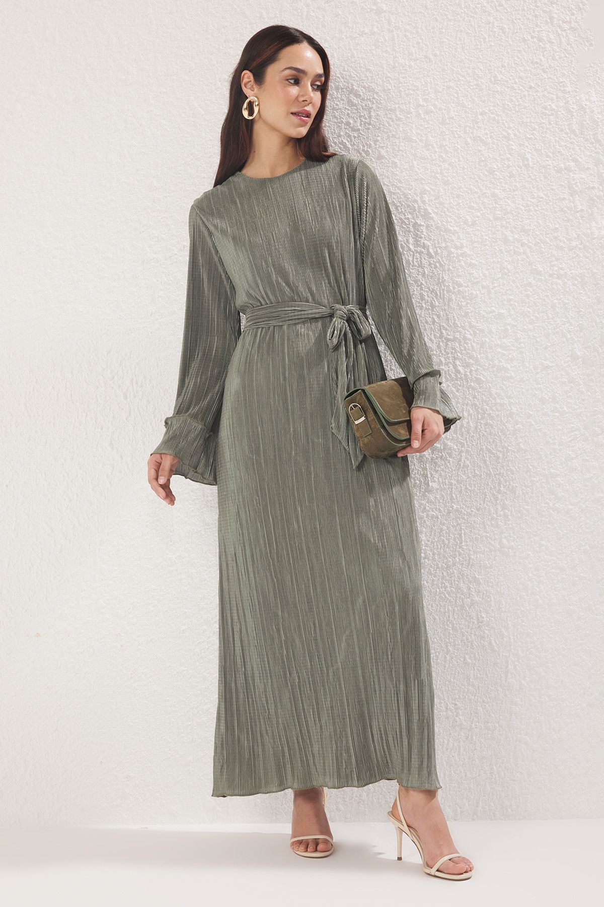 Trendyol Modest Khaki ráncos kötött ruha TCTSS25EB00125