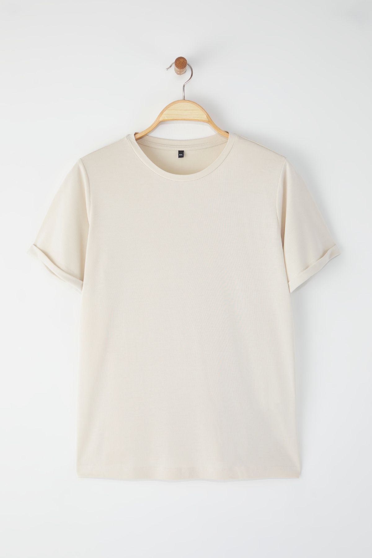 Trendyol Curve-Tricou bej cu decolteu modal, confortabil, de mărime mare, TBBSS25BF00054 5