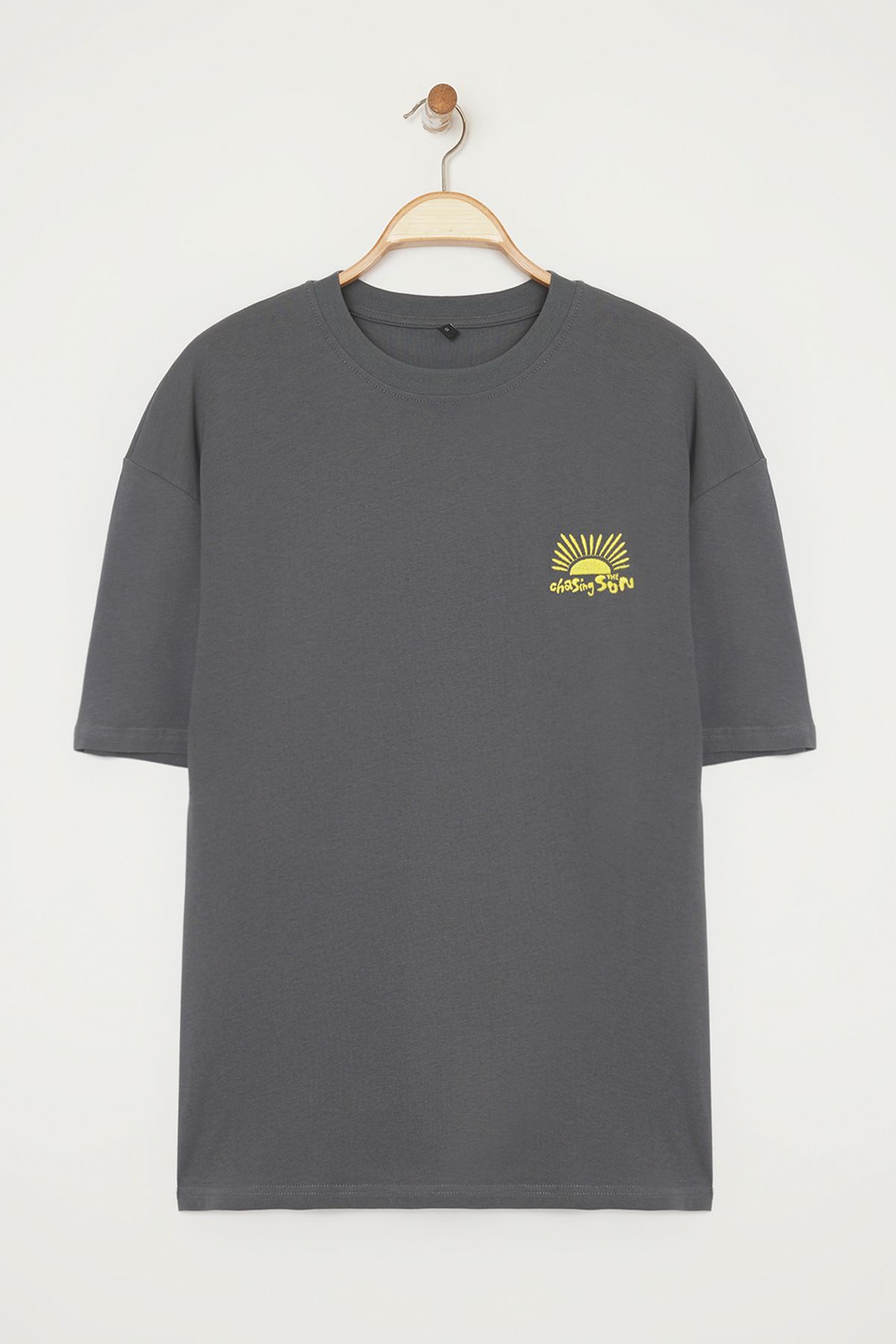 Trendyol Collection-Unisex Oversize Printed 100% Cotton T-Shirt - Anthracite Tmnss25Ts00031 5