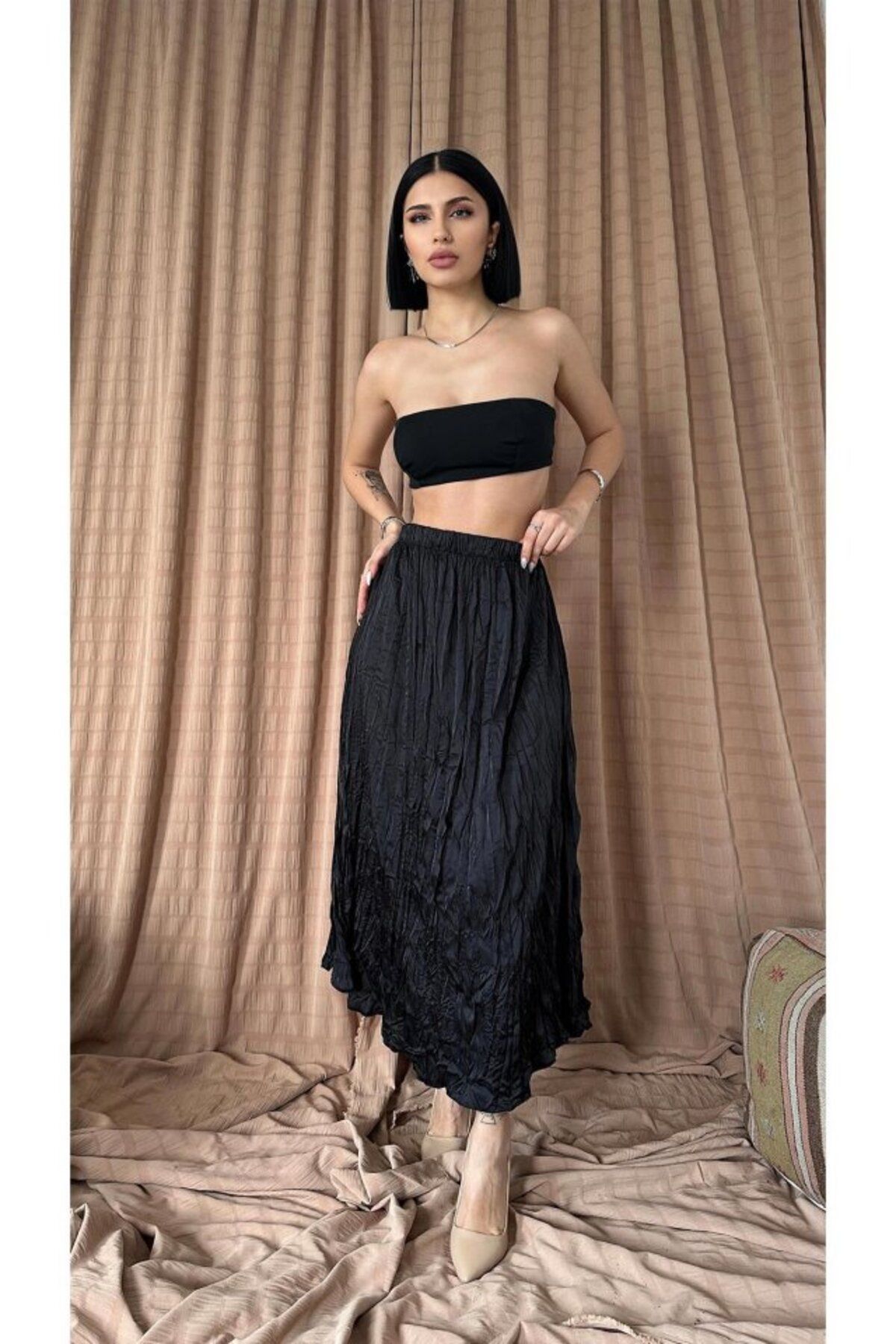 velmorafashion Siyah Kraşlı Etek