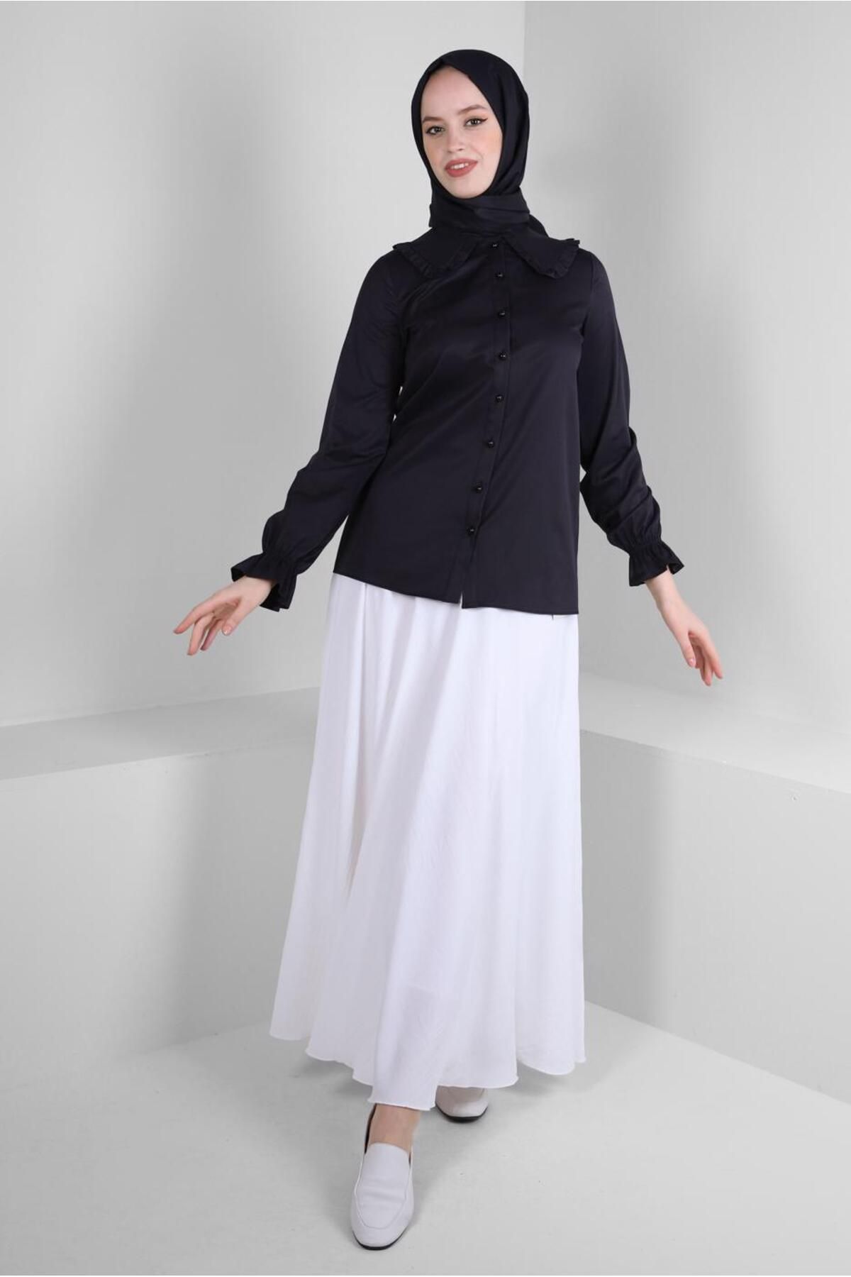 یقه نوزاد بلوز ساتن جمع شده 43568 Alvina