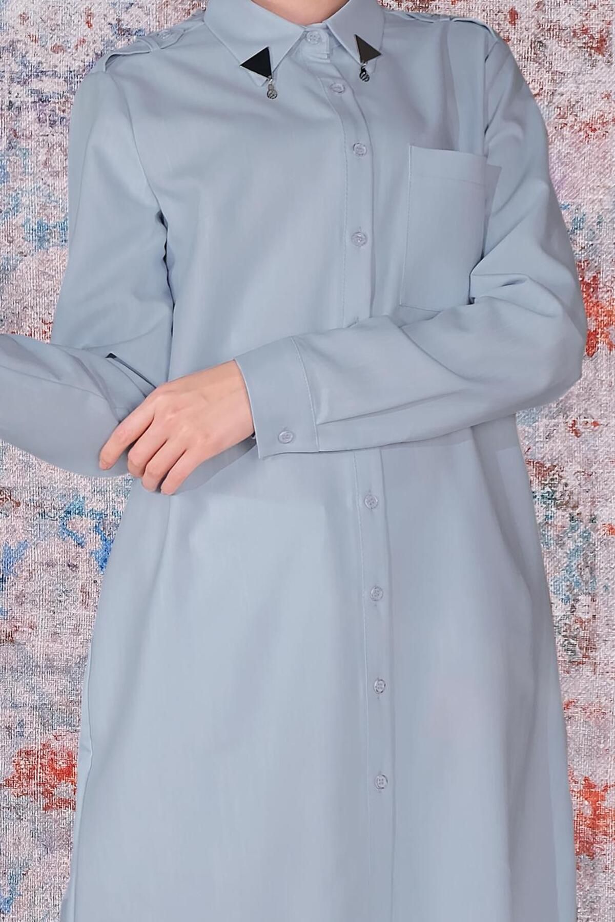 تونیک پوشیده آبی زنانه با قلاب یقه 40747 آلوینا Alvina