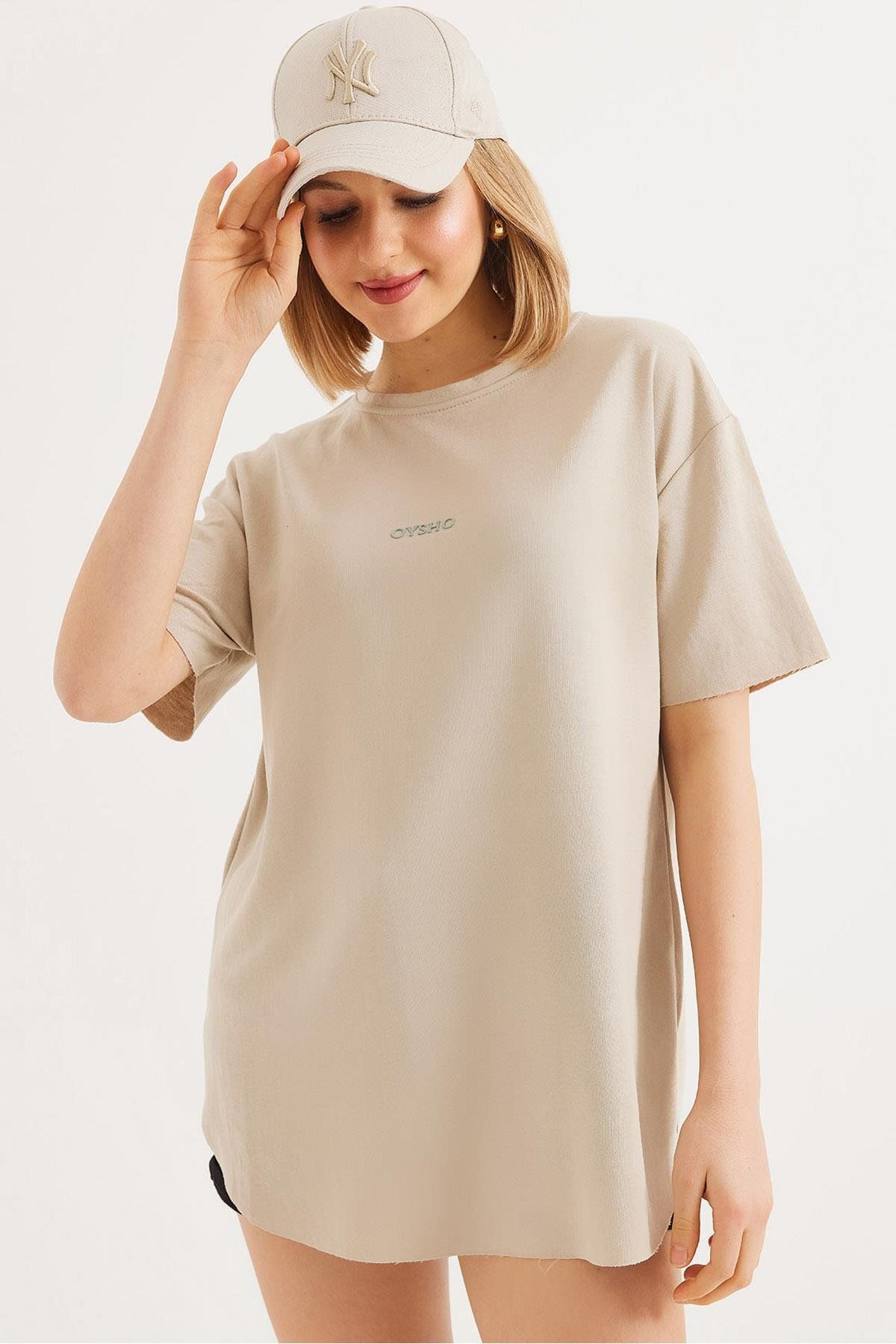 Raneel Kazançlı Alışveriş Bisiklet Yaka Basic Tshirt Taş