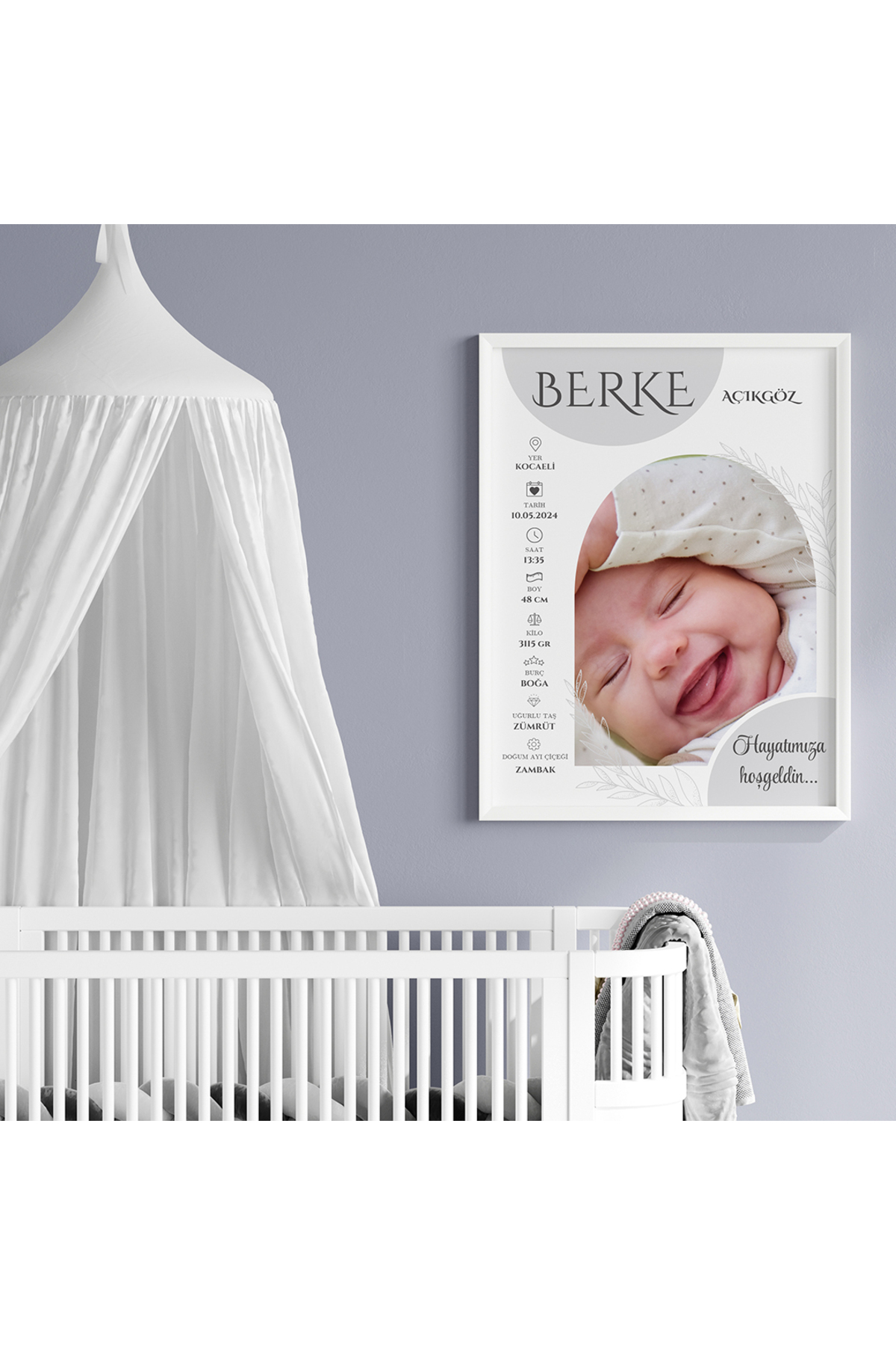 CKA Tasarım Ayrıntılı Fotoğraflı Doğum Tablosu, Bebek Doğum Hatırası Tablosu fotoğrafı 4 (önizleme)