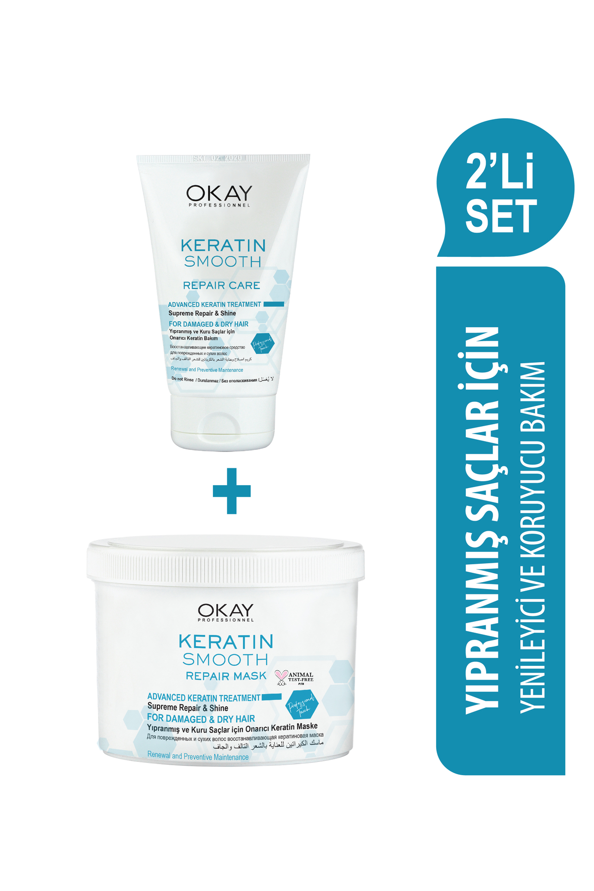 OKAYPROFESSIONNEL KERATIN SMOOTH 2'Lİ BAKIM SETİ Onarıcı Maske 500ml + Bakım Kremi 100ml — OTR1313 KERATIN SET