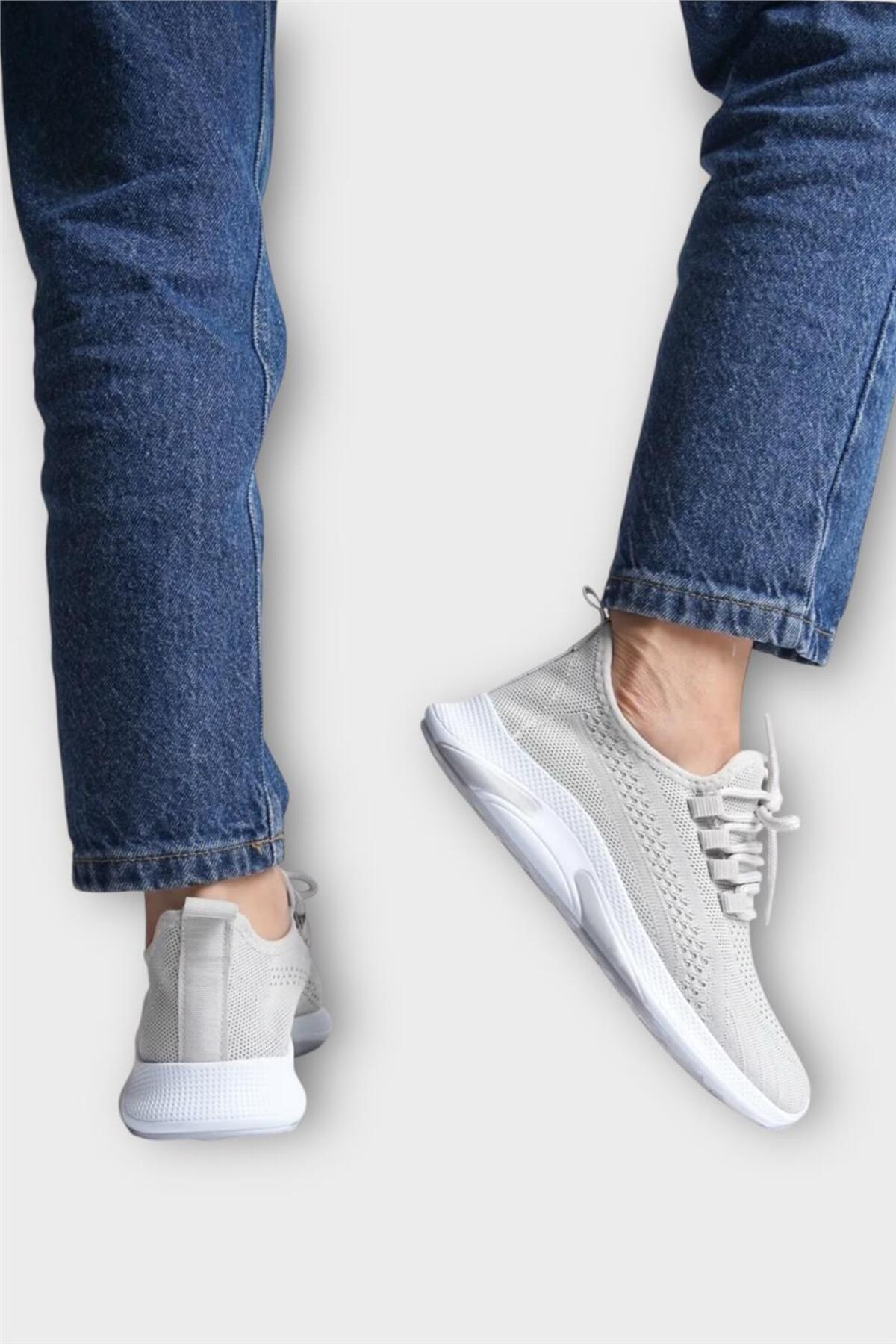Liger Unisex Yazlık Triko Spor Ayakkabı GRİ - BEYAZ görsel 8
