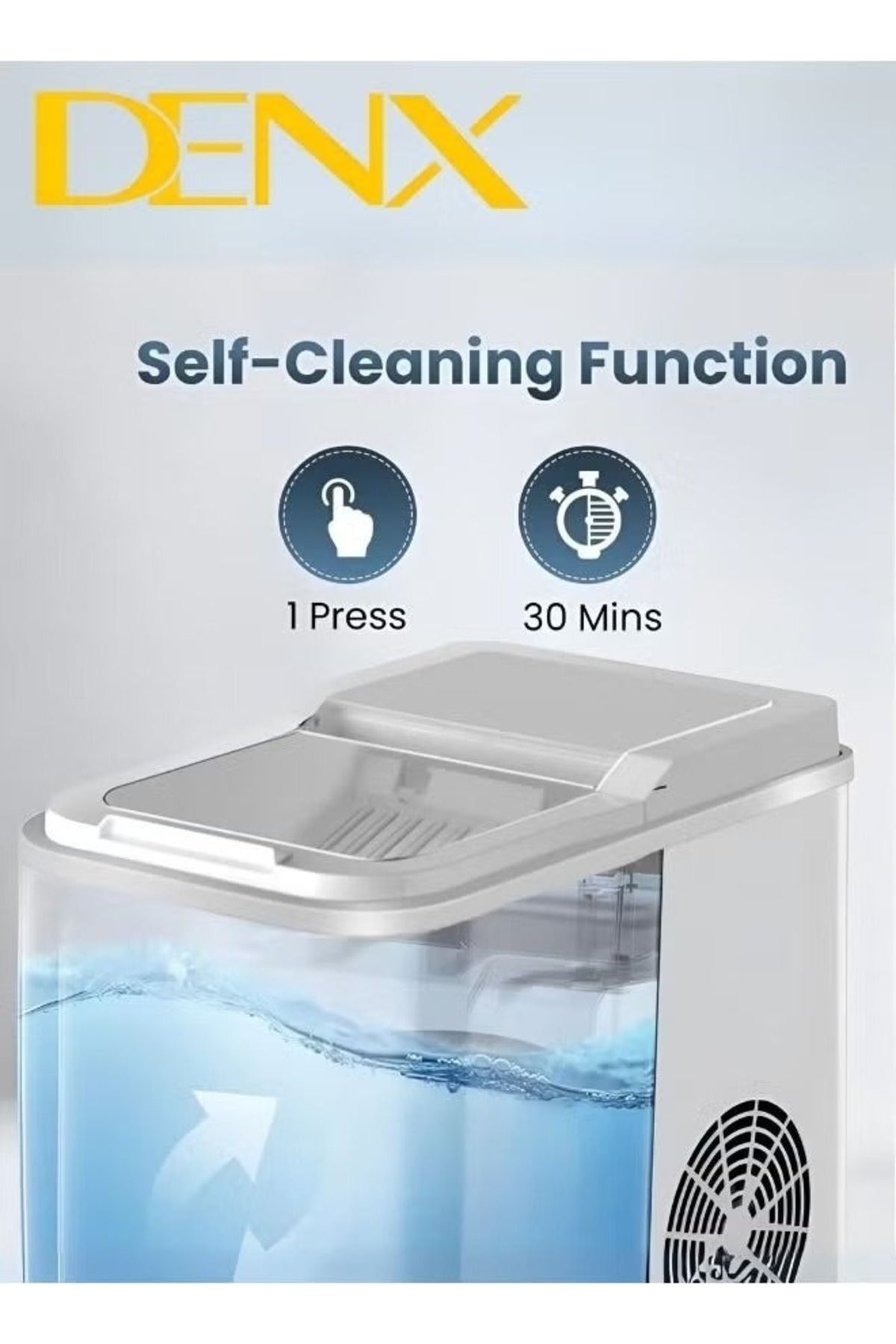 Denx-ماكينة صنع الثلج | ماكينة صنع الثلج الذكية Denx DX2044 بسعة 2.2 لتر وقوة 120 وات مع 9 مكعبات ثلج 2