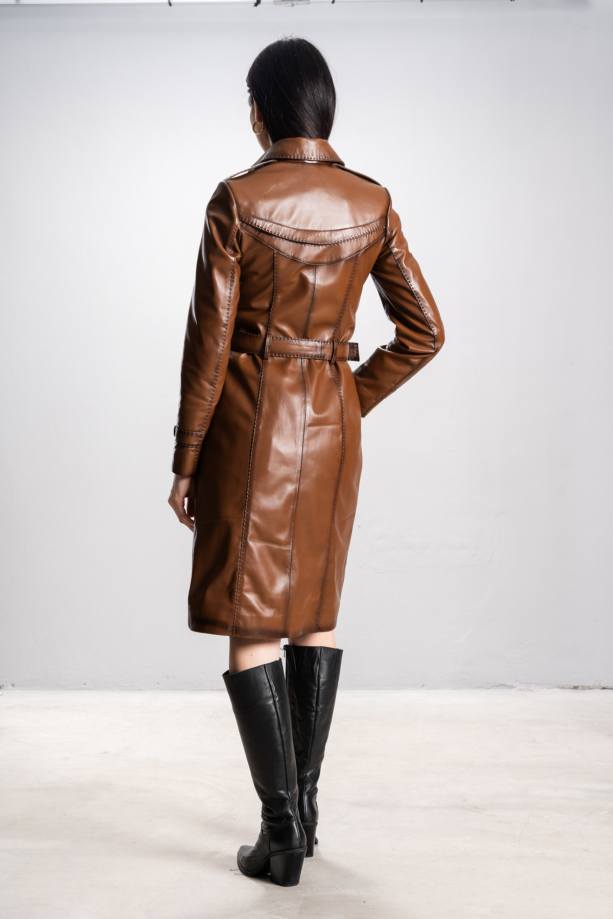 Dericlub-Dericlub Angela Women's Real Leather Belted Trench Coat and Shampoo 7