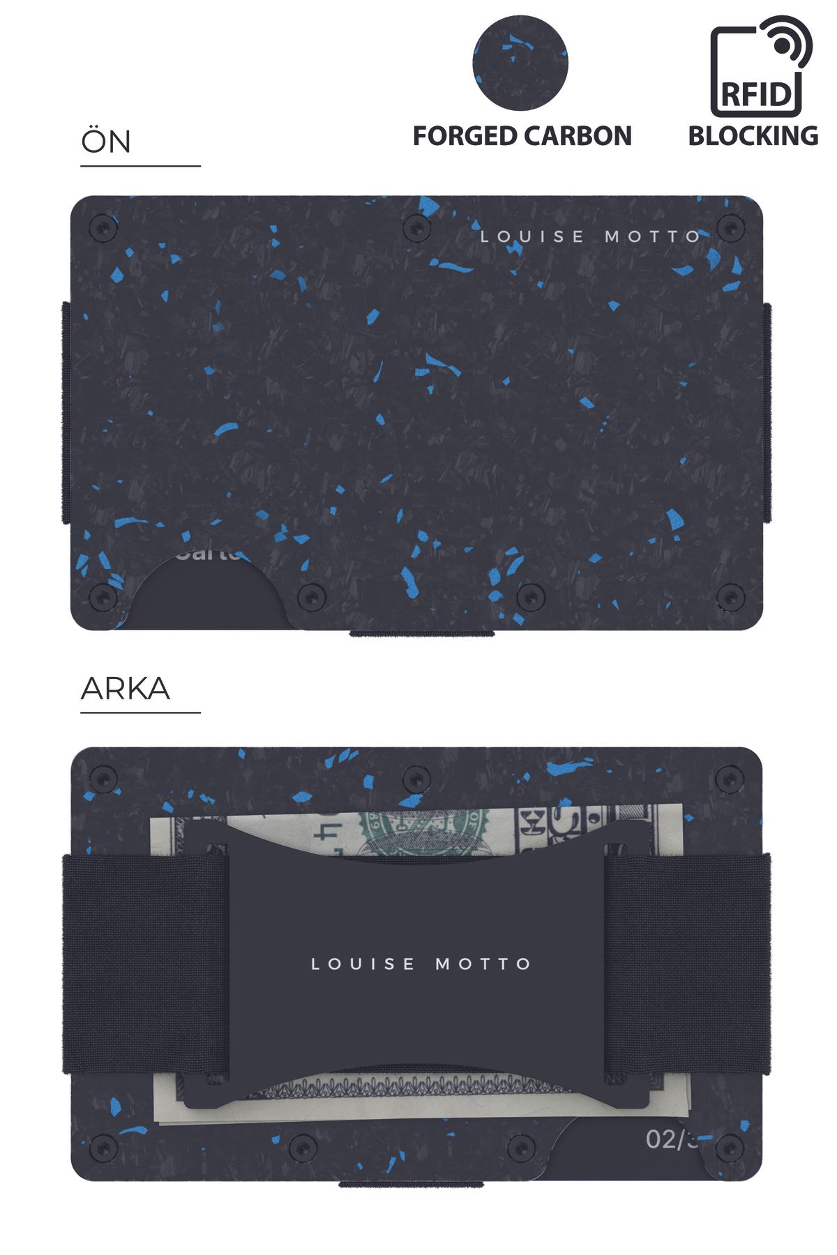 کیف پول و جاکارتی کربن فورج پریمیوم - مدل Cardx Nebula Straps (آبی) Louise Motto