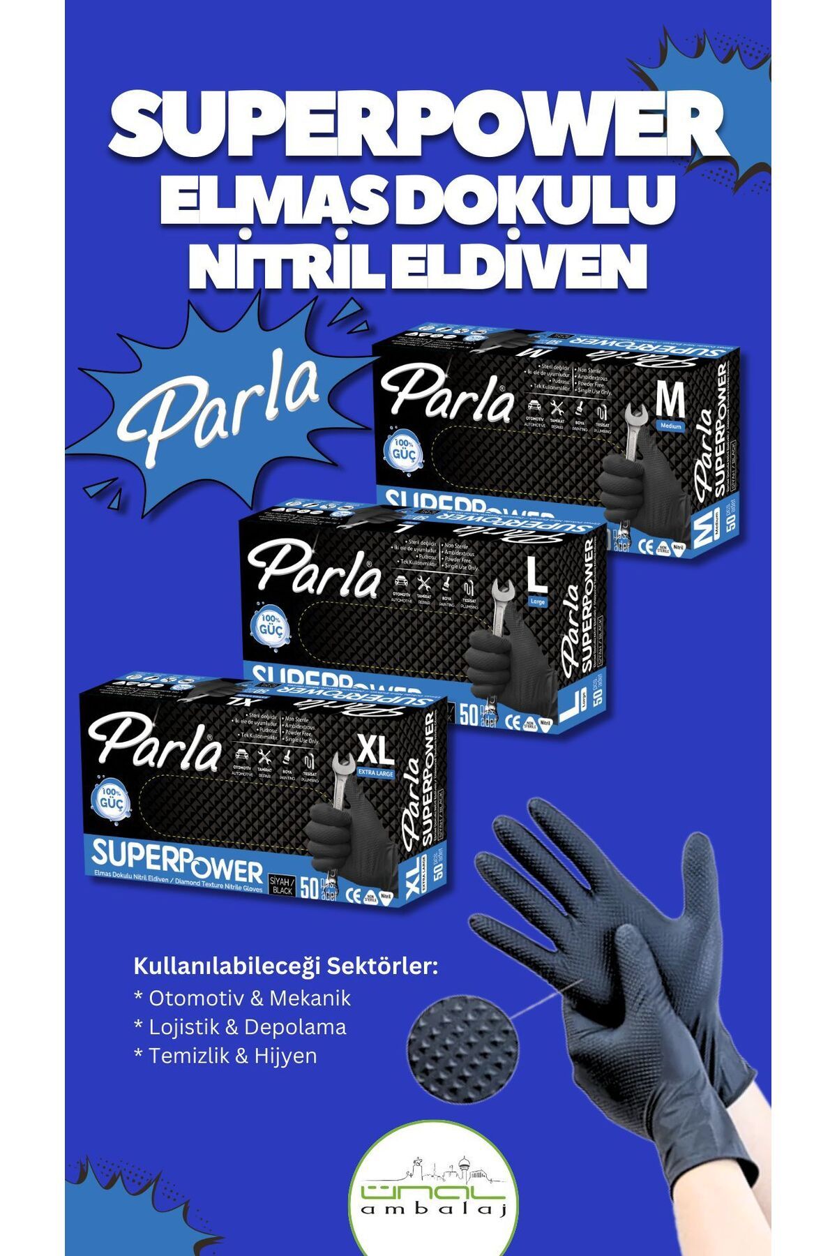 Zerenyus Parla Süper Power  Çok Amaçlı Nitril Eldiven 50li Paket