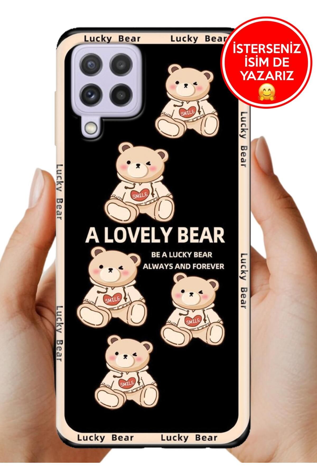 Cekuonline Samsung A22 Kılıf Tam Rubber Esnek Silikon Full Koruma Smile Bear