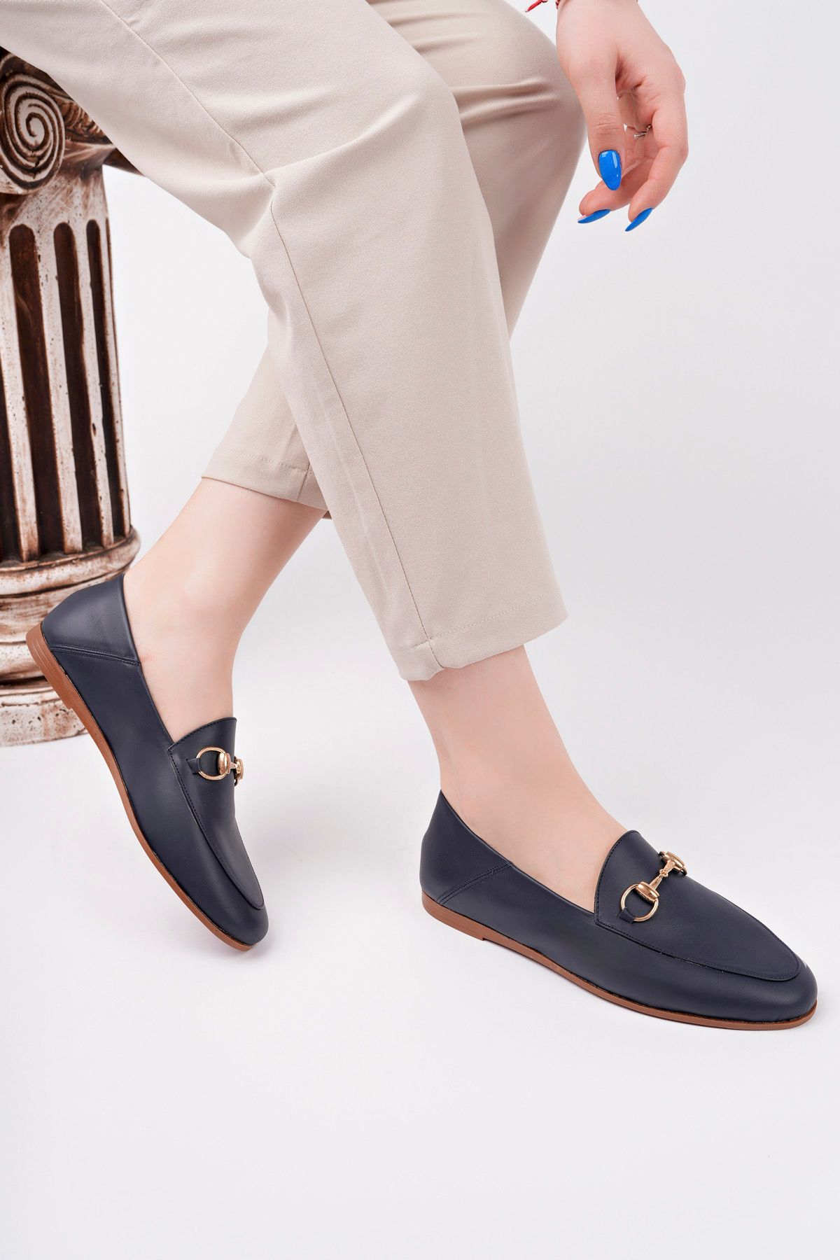 Deripabuc-Genuine Leather Navy Blue Women's Casual Shoes Pcc-f03 3