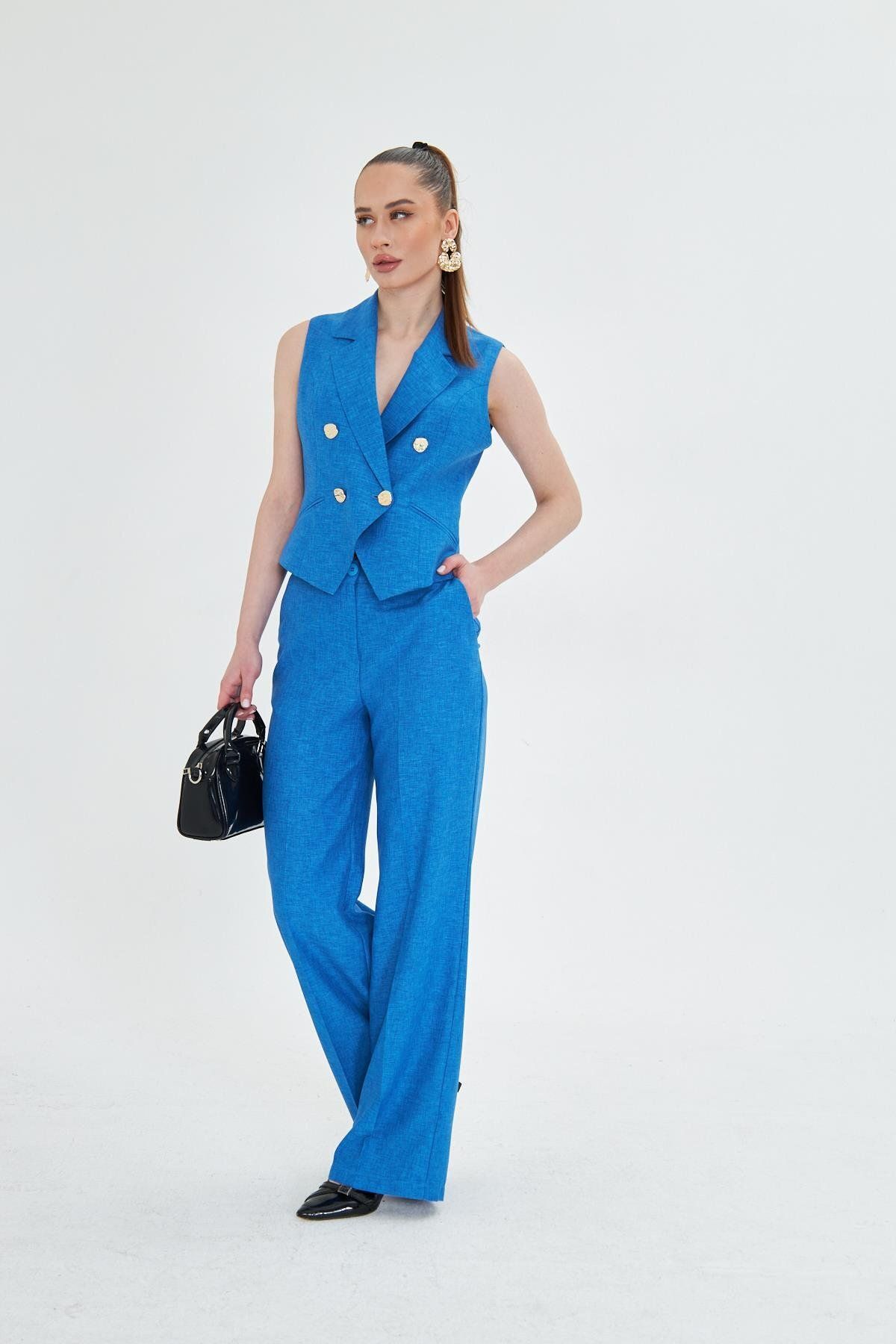 LOVELF-Gold Buttoned Short Vest Suit Saks 2