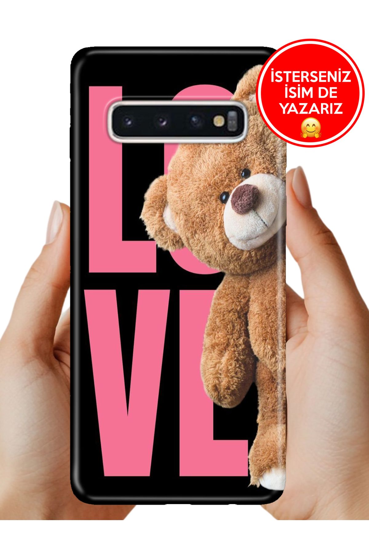 Cekuonline Samsung Galaxy S10+ Plus Kılıf Desenli Baskılı Kamera Korumalı ZRR Silikon LoveTeddy