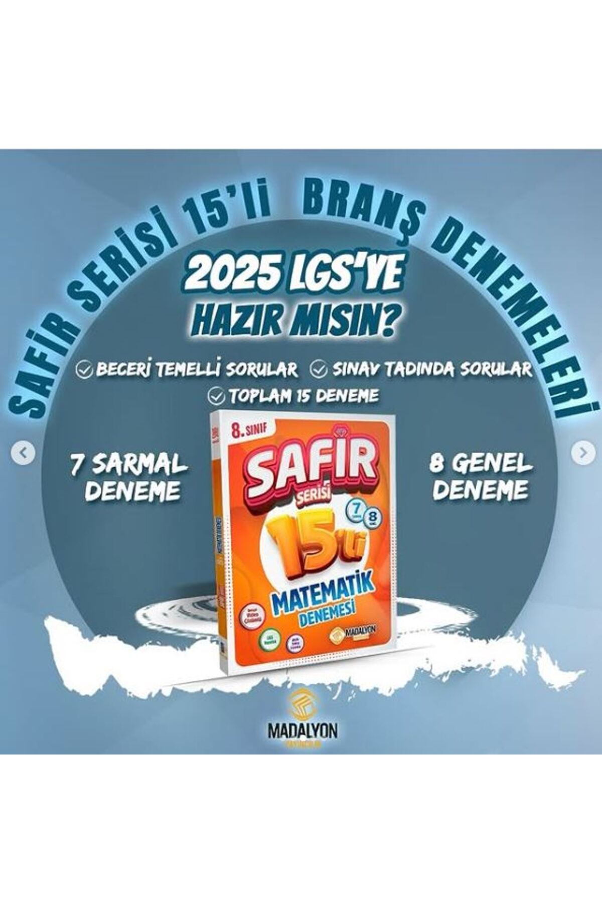 Madalyon Yayıncılık SAFİR 8.SINIF MATEMATİK BRANŞ DENEME 15 Lİ