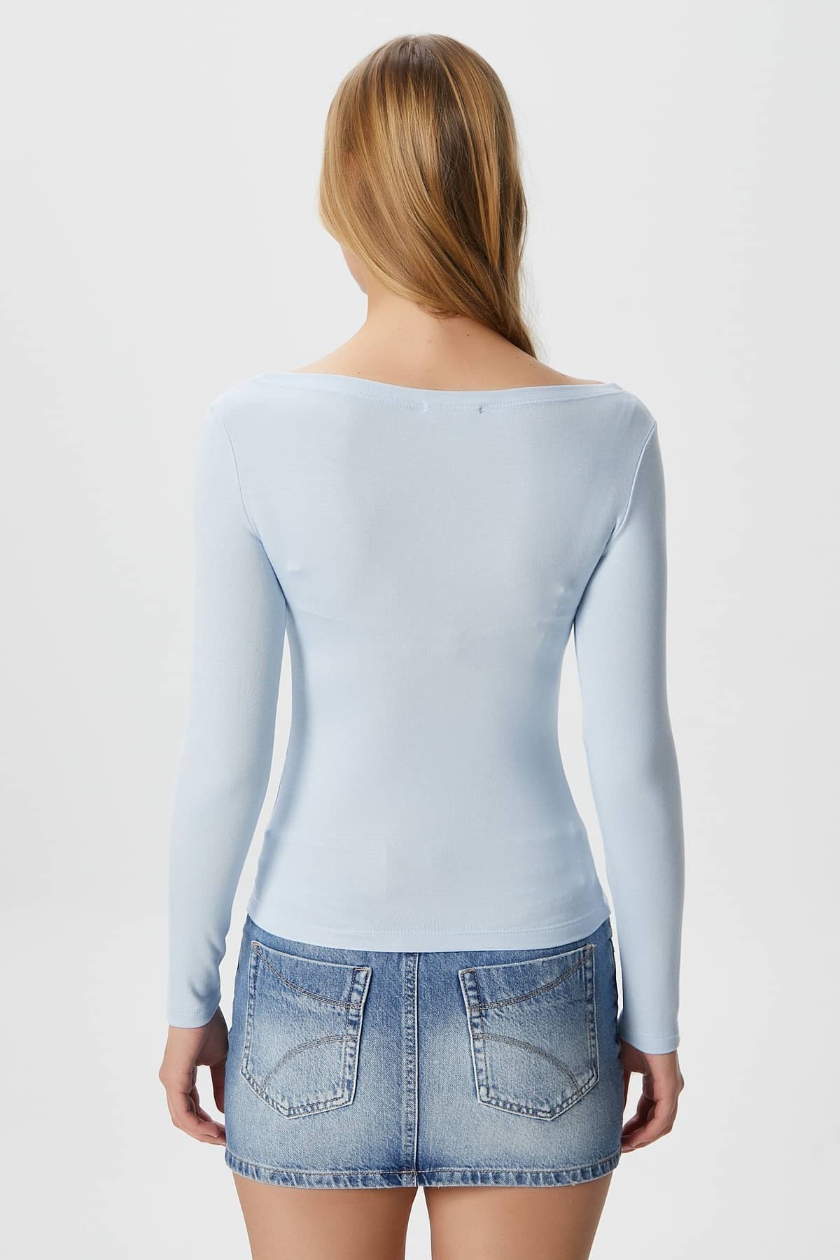 Ritnice Kayık Yaka Need Uzun Kollu Açık Mavi Soft Top / Bluz görsel 6