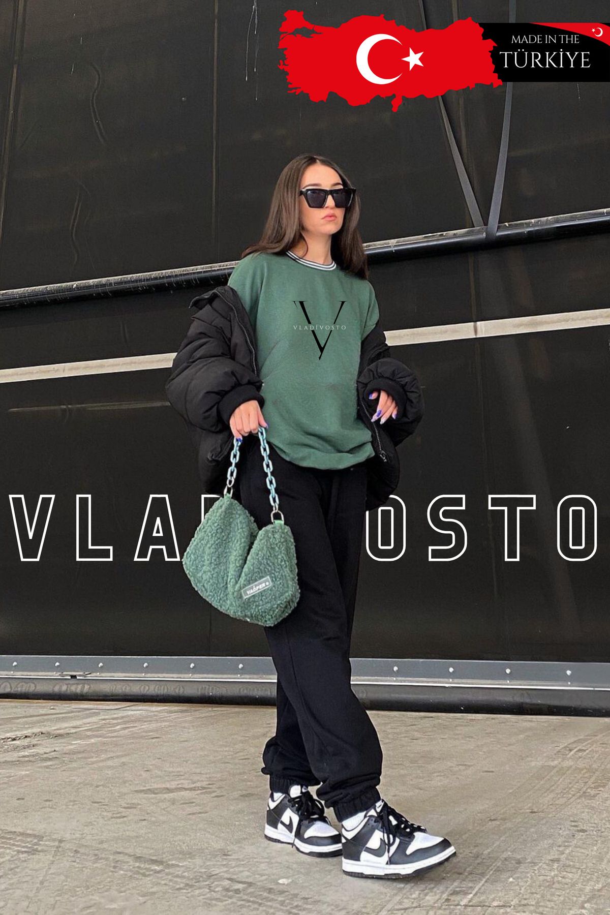 vladivosto  İki Iplik Yazlık Bol Kalıp Büyük Beden Gri Siyah Kadın Yüksek Bel Baggy Oversize Eşofman Altı Jogger - Görsel 4