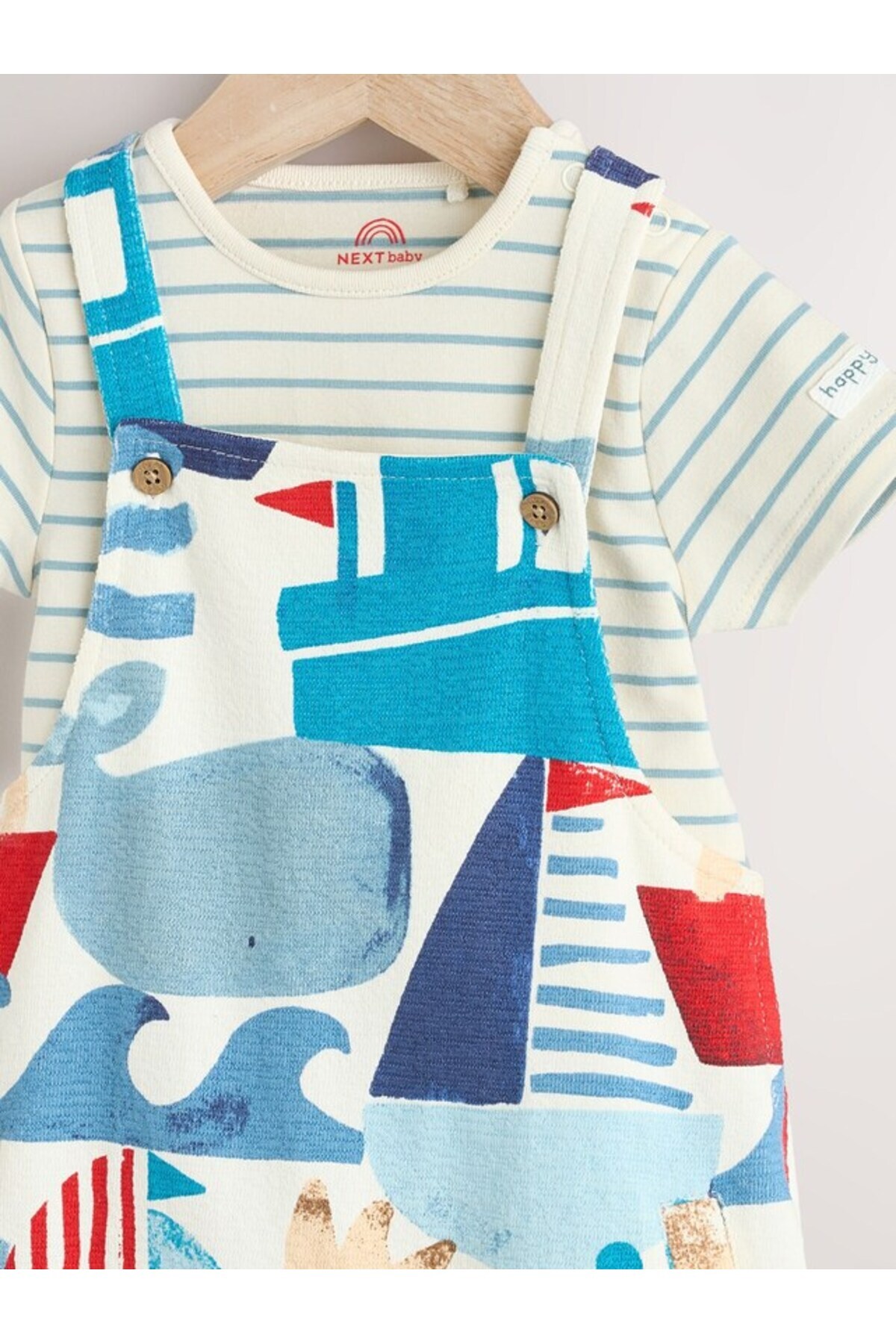Next Baby-100% Cotton Blue Sea Themed Salopet Bodysuit Set 3