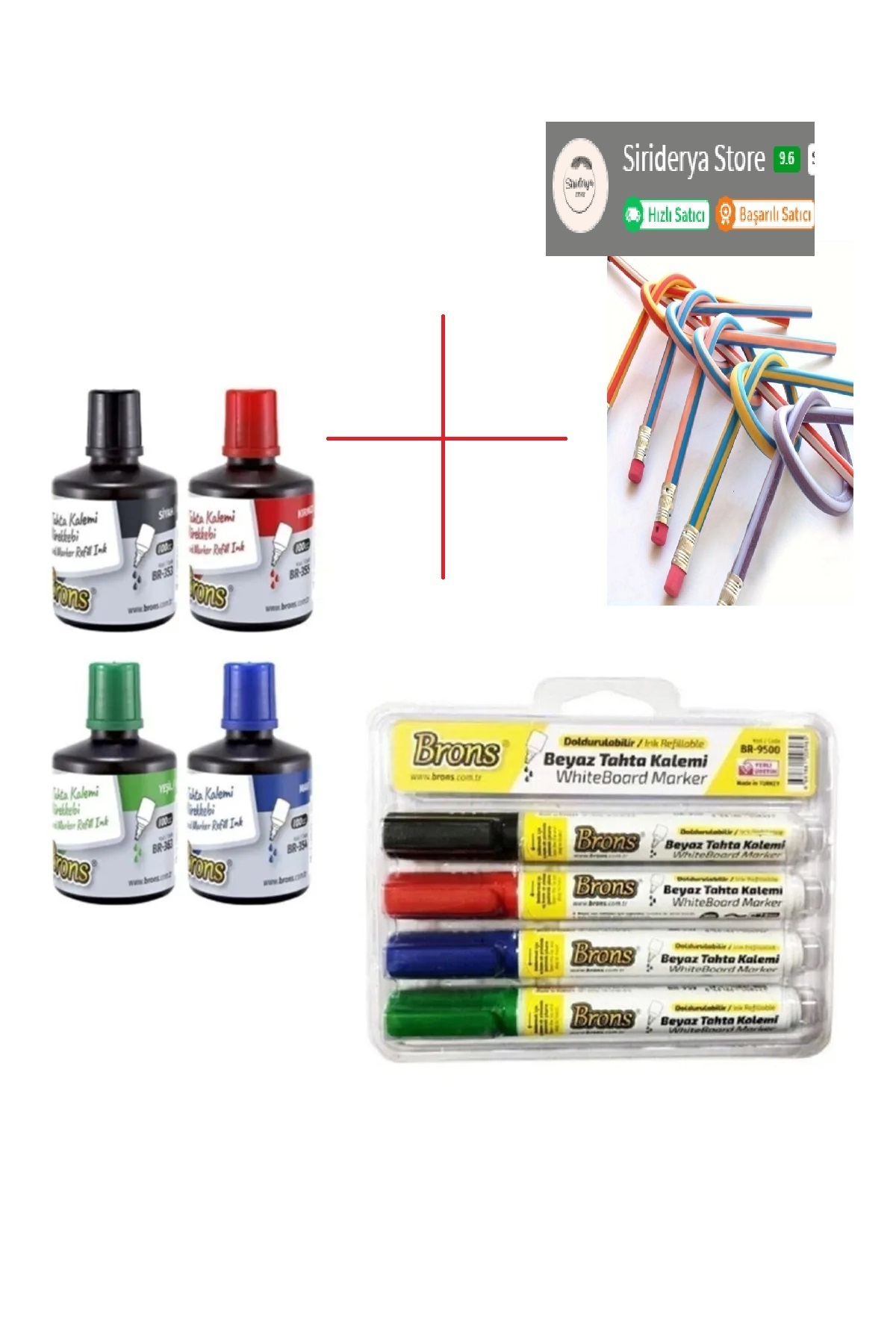 Brons Siriderya 4 Adet Mürekkep ve Doldurulabilir Kalem 100 CC + 1 Adet Bükülebilir Kalem Hediye