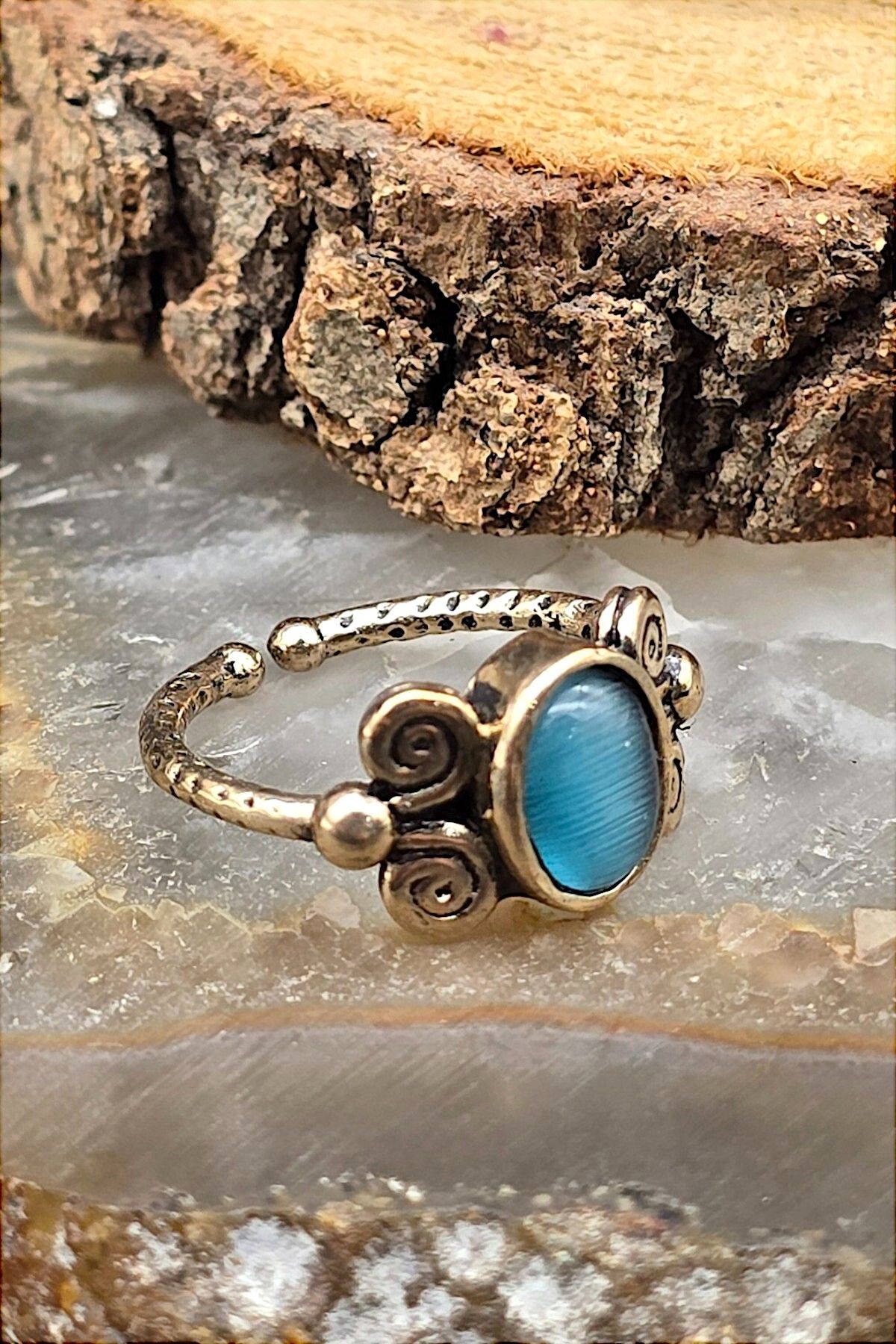 NBS Beautiful Naturel Stones-Copper Cat Eye Elegant Design - Trend Quality Ring - Adjustable (Gift, Special Day) 3