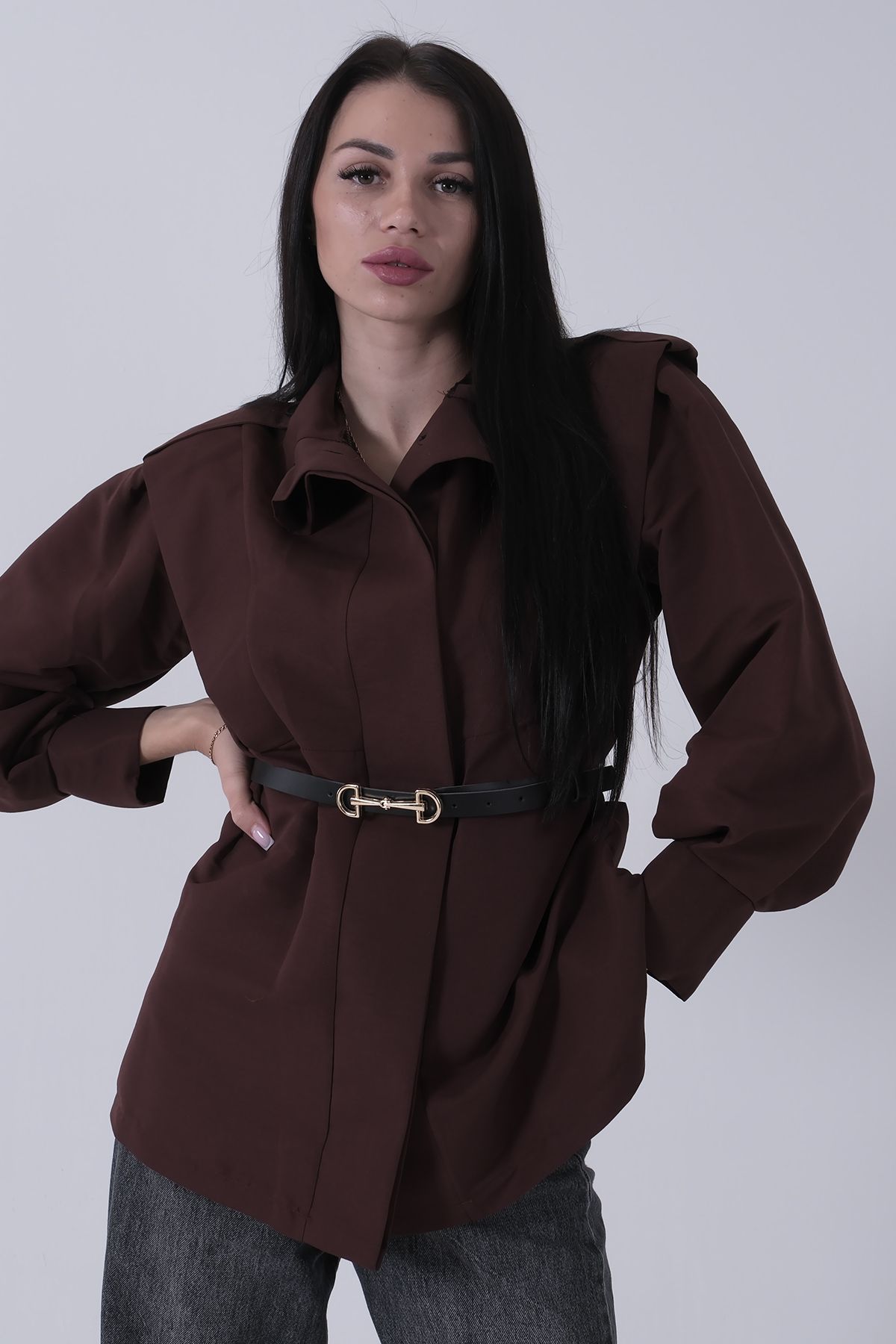 Feminist-Trench cu epoleți pe umeri maro 5309331 3