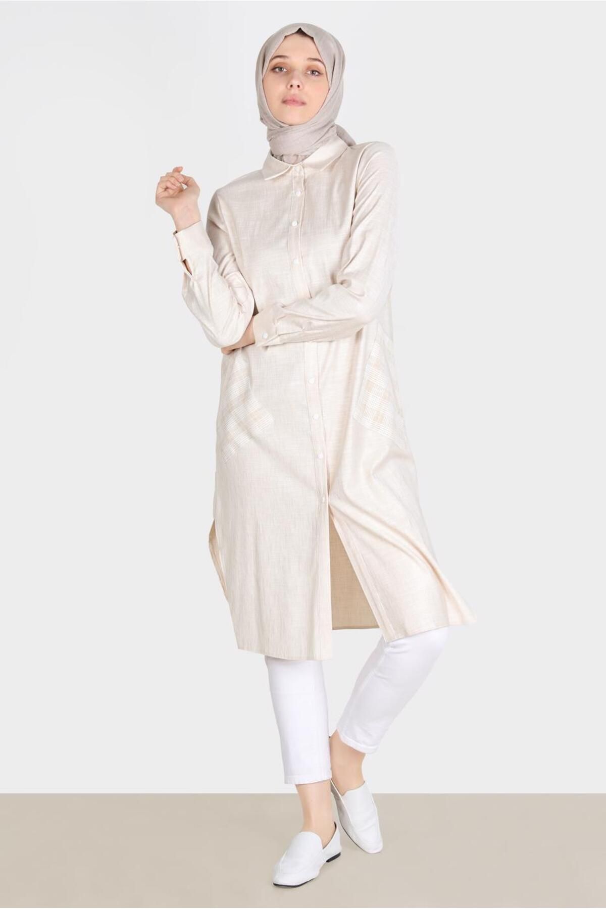 تونیک دکمه دار کتانی LOOK 42779 Alvina