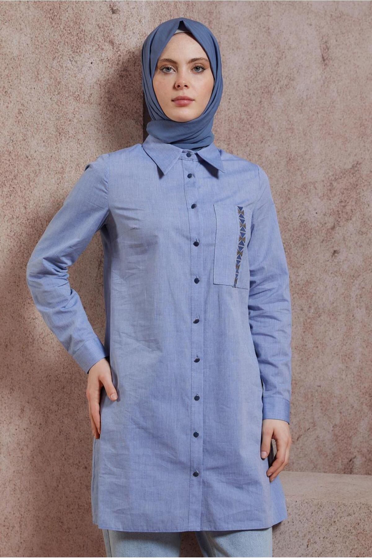 تونیک یقه پیراهن نخی 44487 Alvina