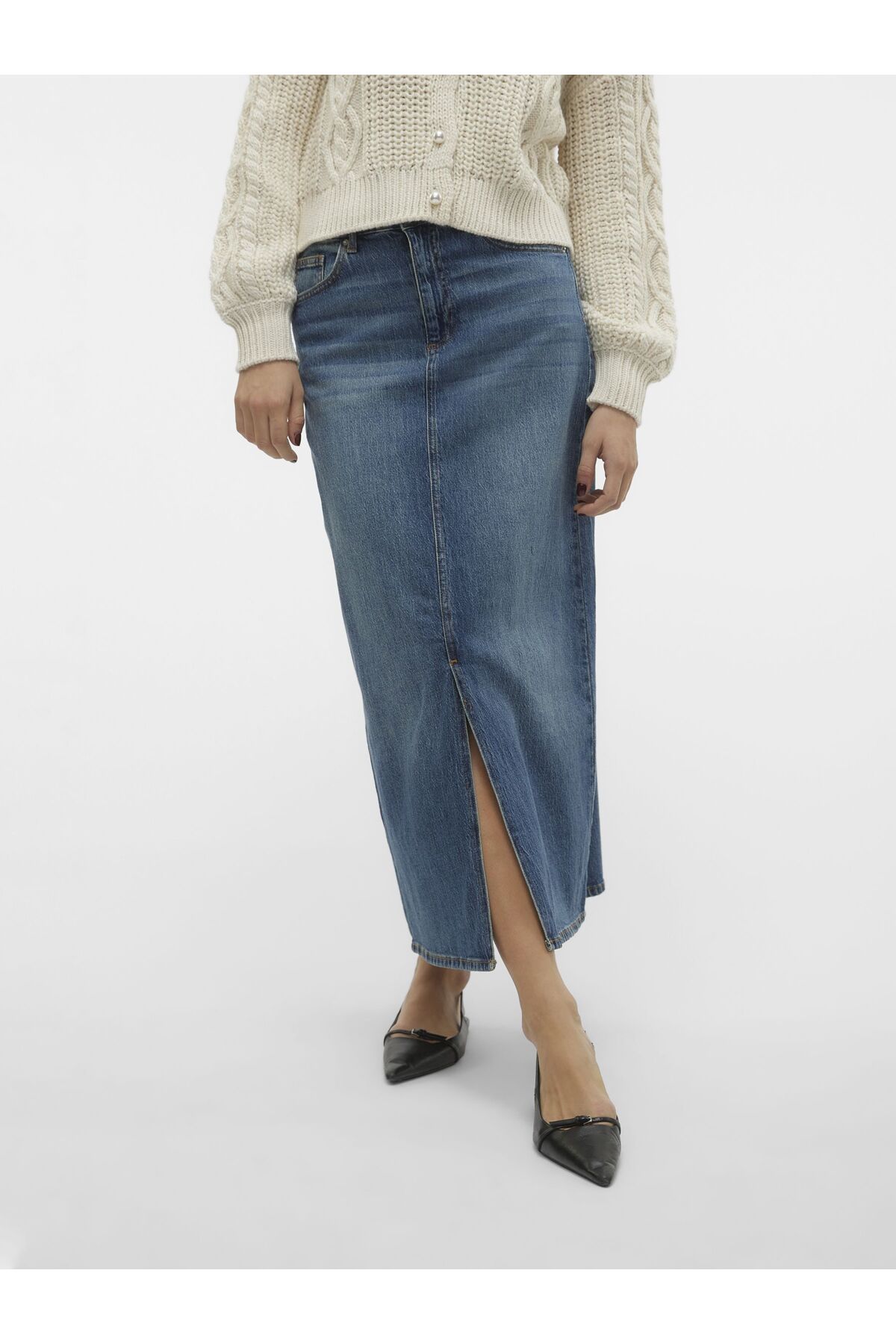 Vero Moda Jeansrock Vmtessa Hohe Taille Langer Rock für Damen - XS